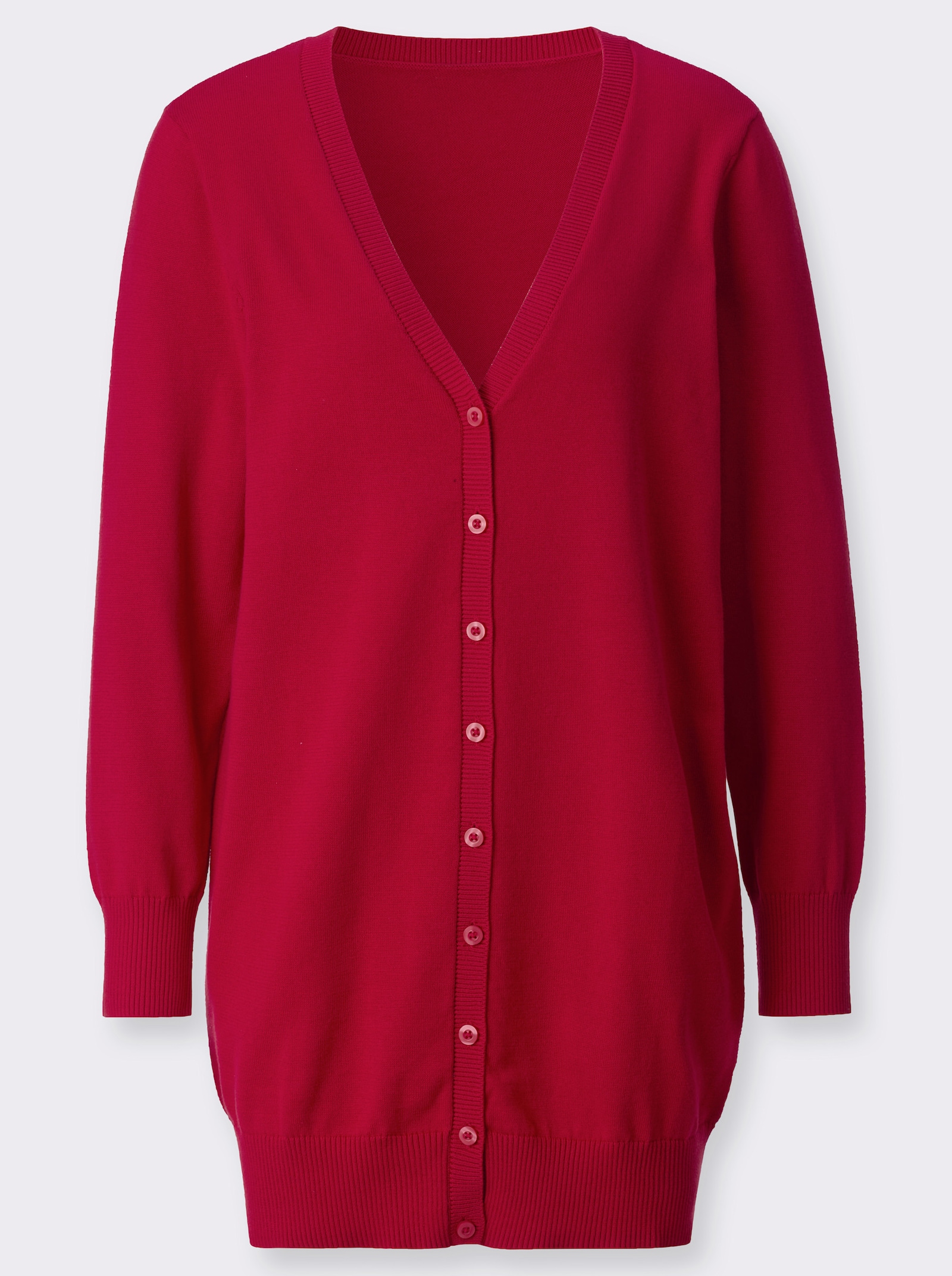 Veste longue en tricot avec bords-côtes - rouge