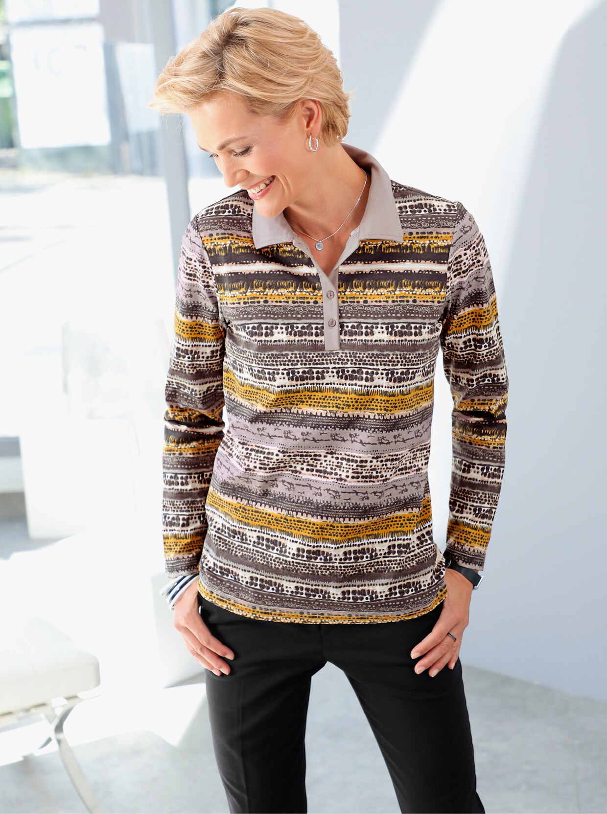 Poloshirt - kerrie/grijs gestreept