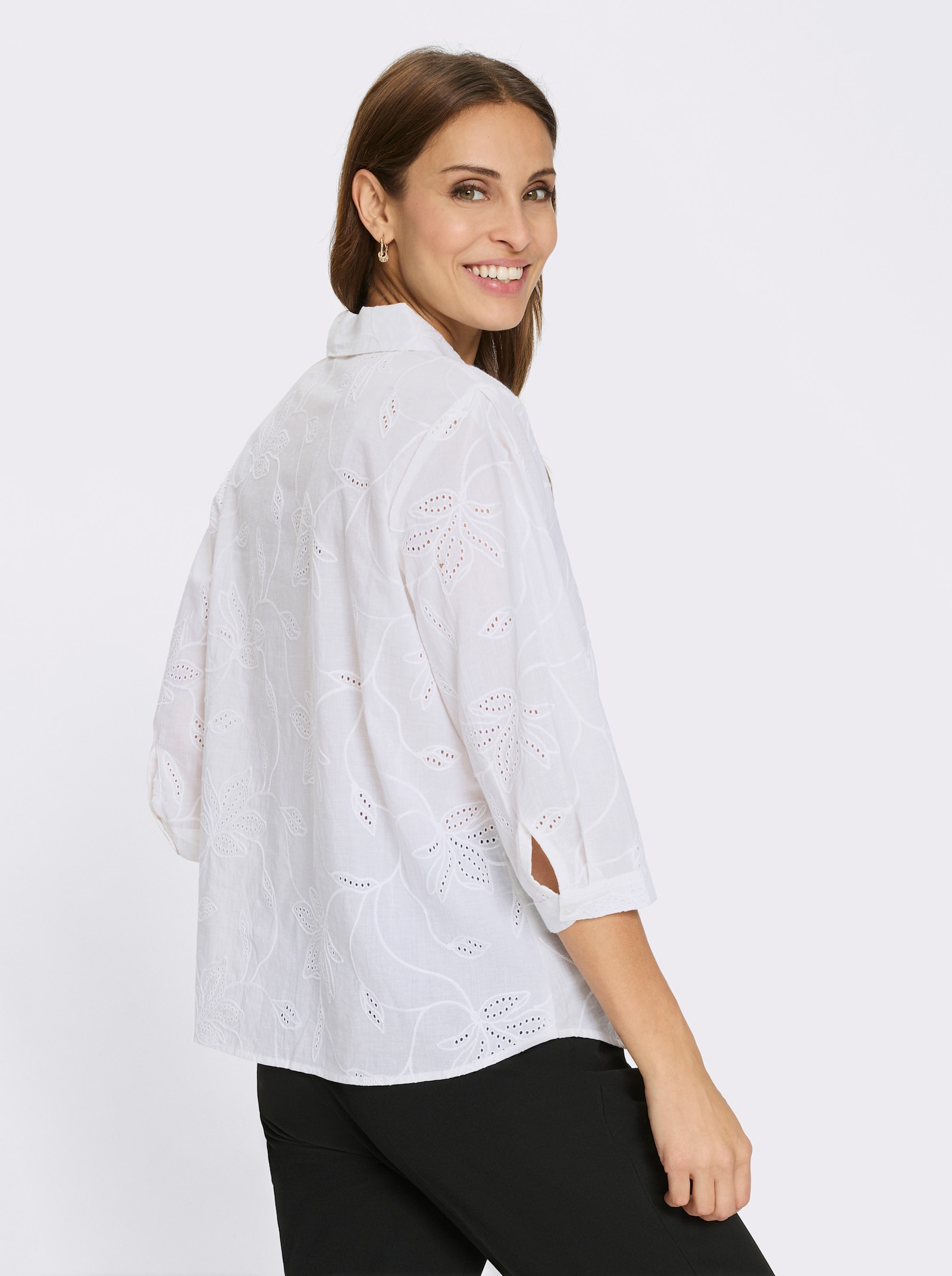 Baumwollbluse mit Madeira-Stickerei - weiss