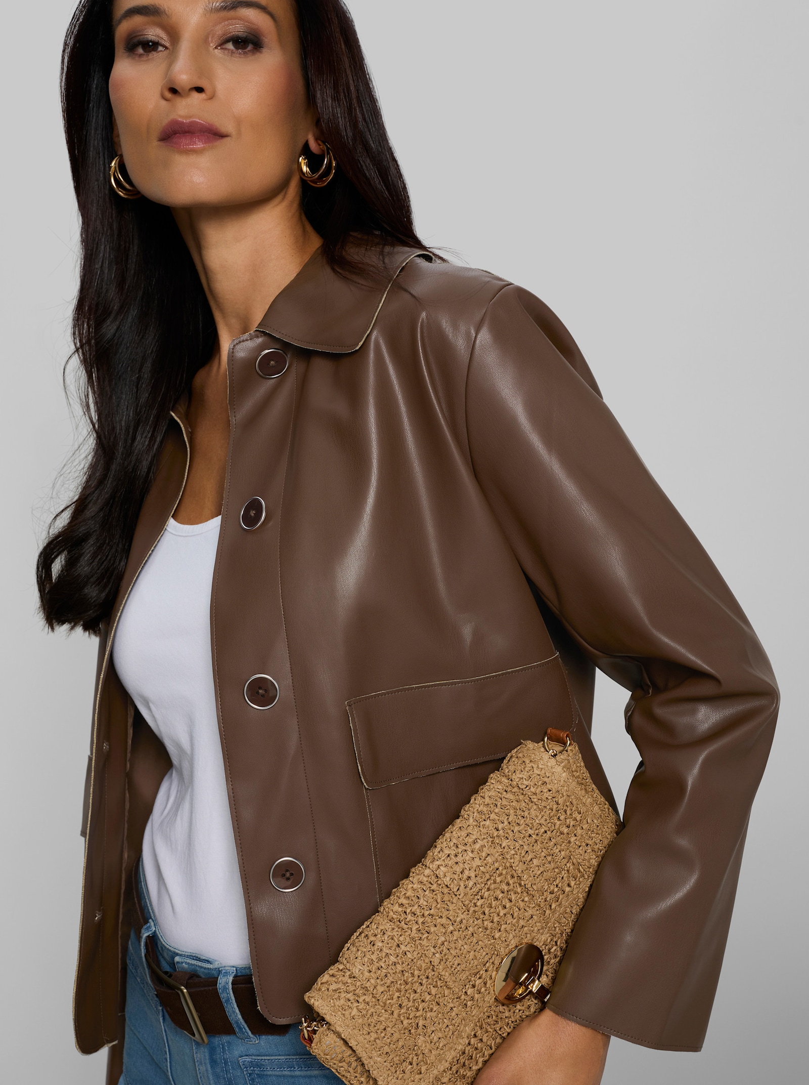 heine Lederimitatjacke im kastigen Blazer-Schnitt - schoko