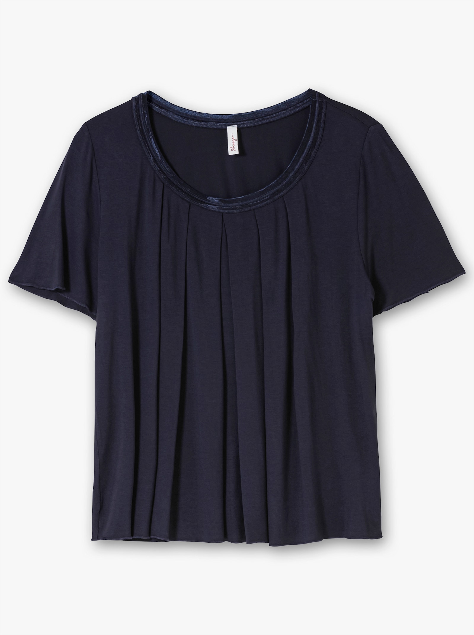 sheego Shirt mit Kellerfalte vorn - tiefblau