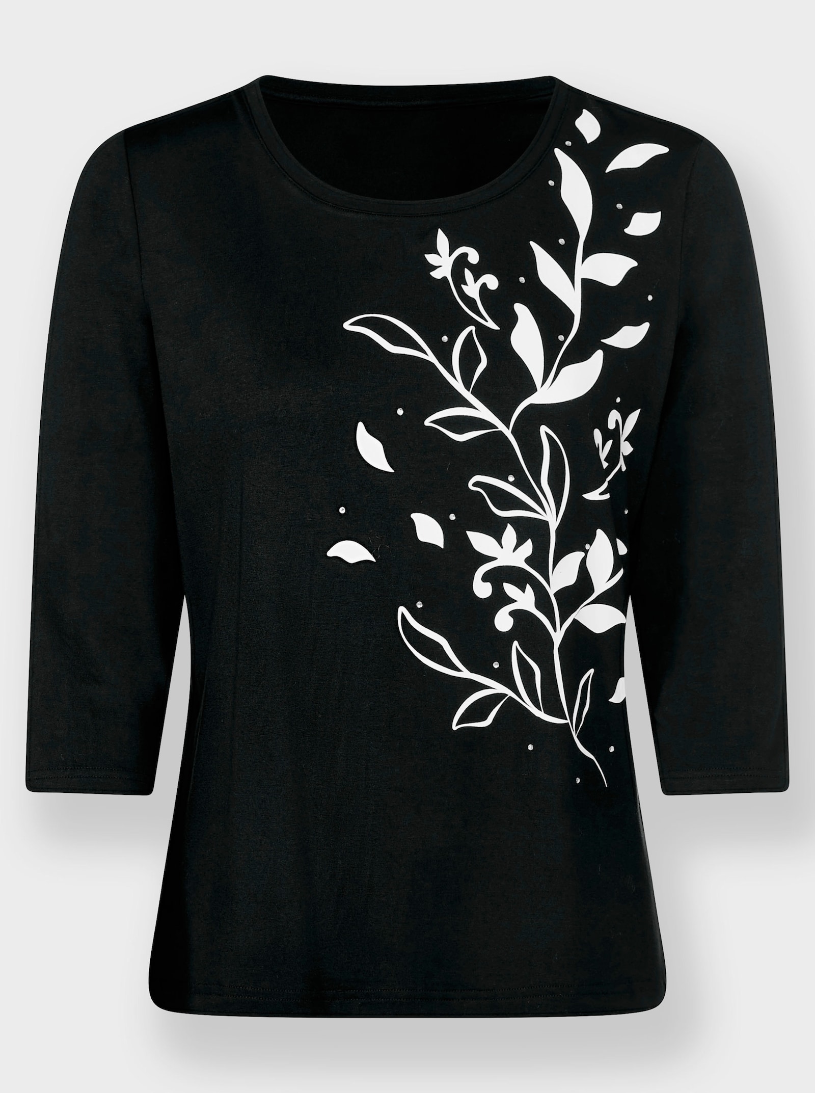 Shirt met 3/4-mouwen en op dessin geplaatste print - zwart/ecru geprint