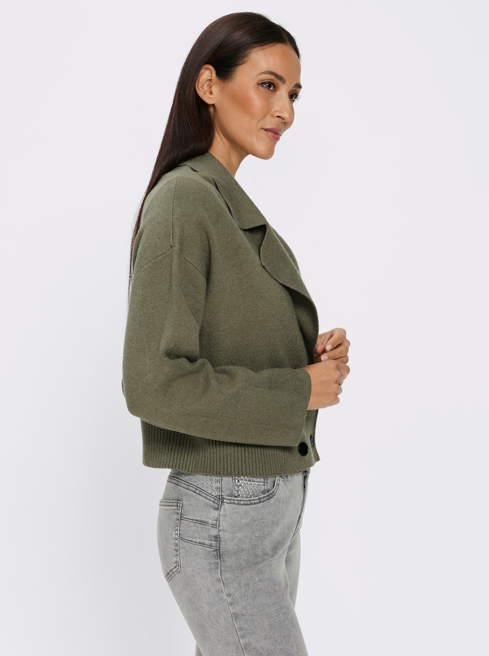 heine Vest met dubbele rij knopen - kaki gemêleerd