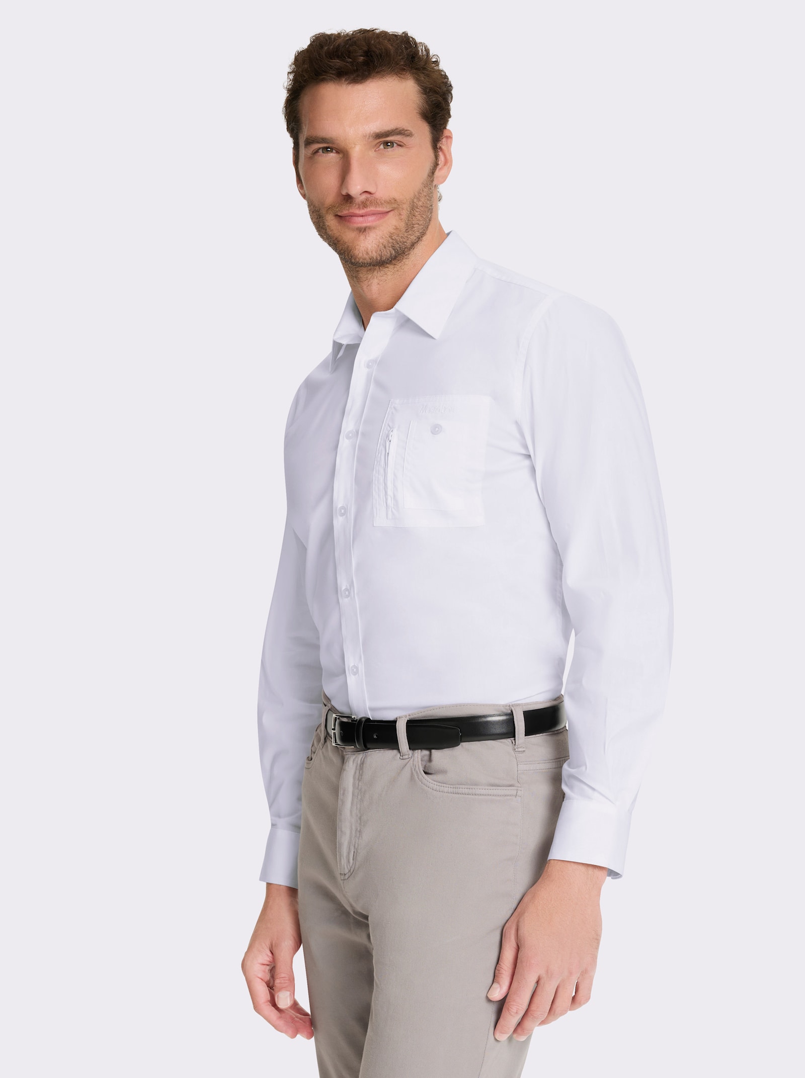 Marco Donati Langarmhemd in Popeline-Stretch - weiß