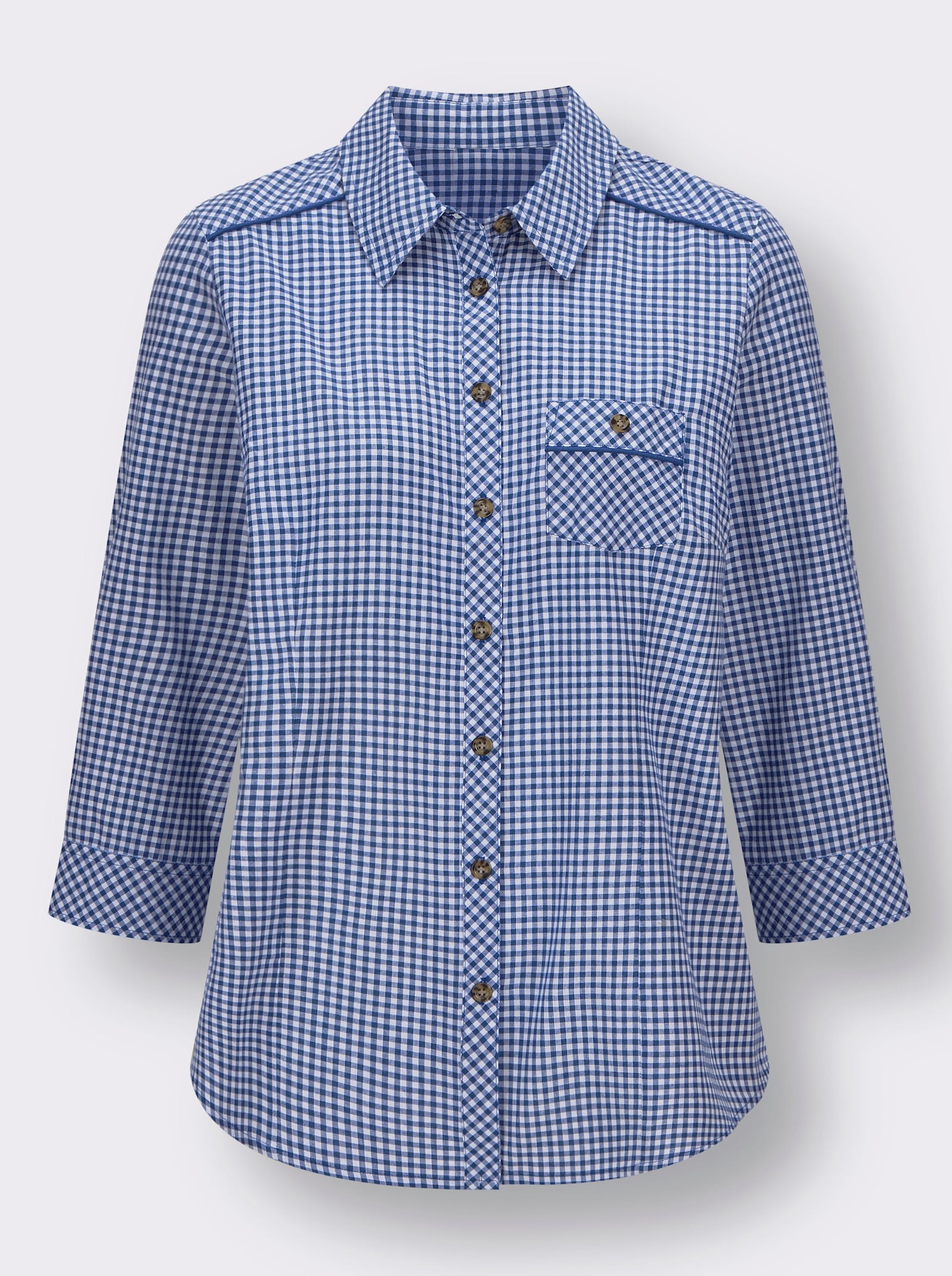 Kostkovaná halenka z čisté bavlny - královská modrá-ecru-kostka