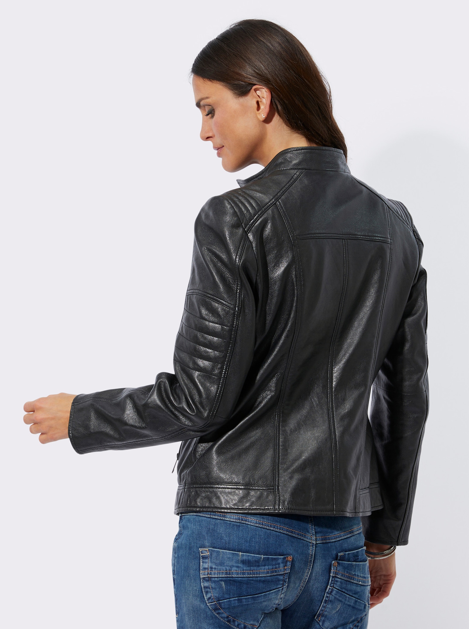 Lederjacke im Biker-Stil - schwarz