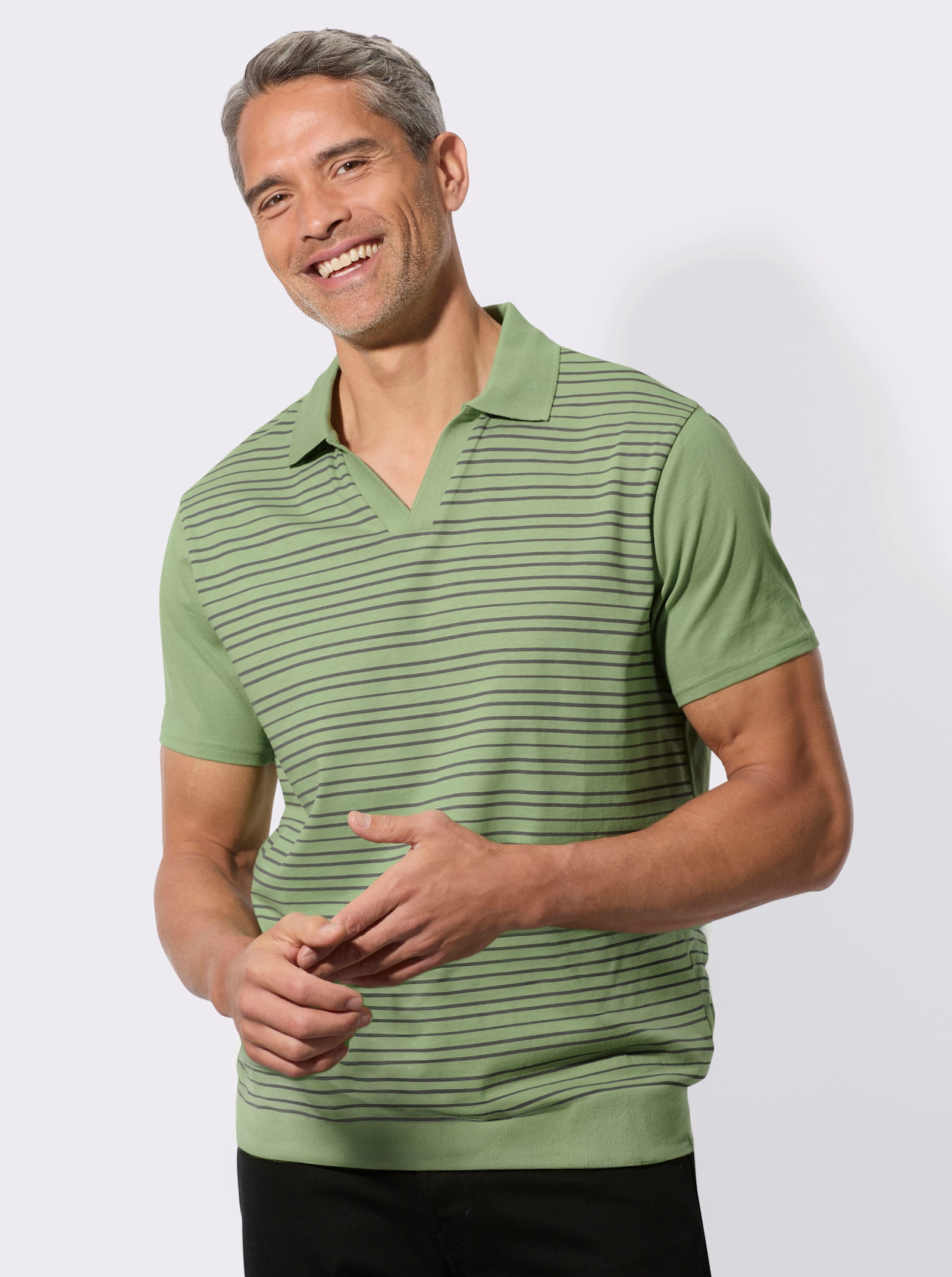Poloshirt met elastische zoomboord - eucalyptus/antraciet