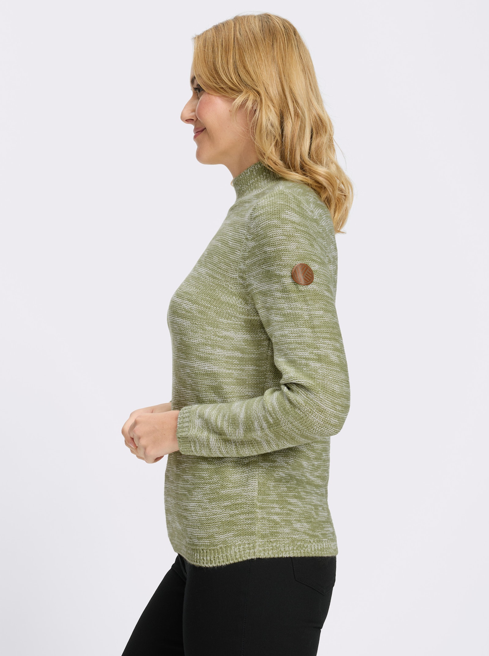 Stehkragenpullover aus Melange-Strick - schilf-meliert