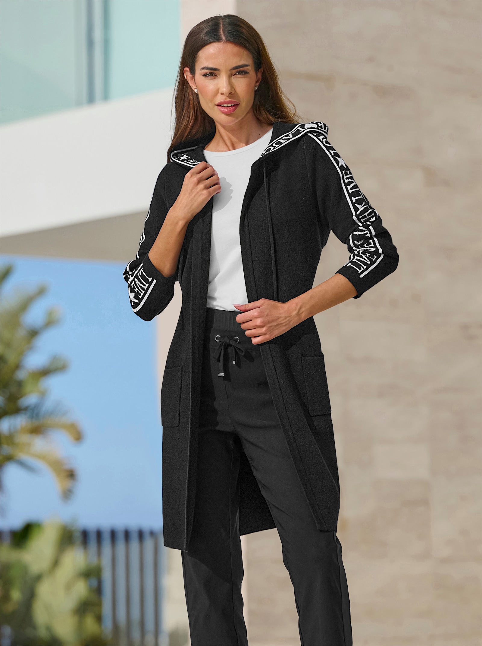 heine Vest met capuchon - zwart/wit gedessineerd