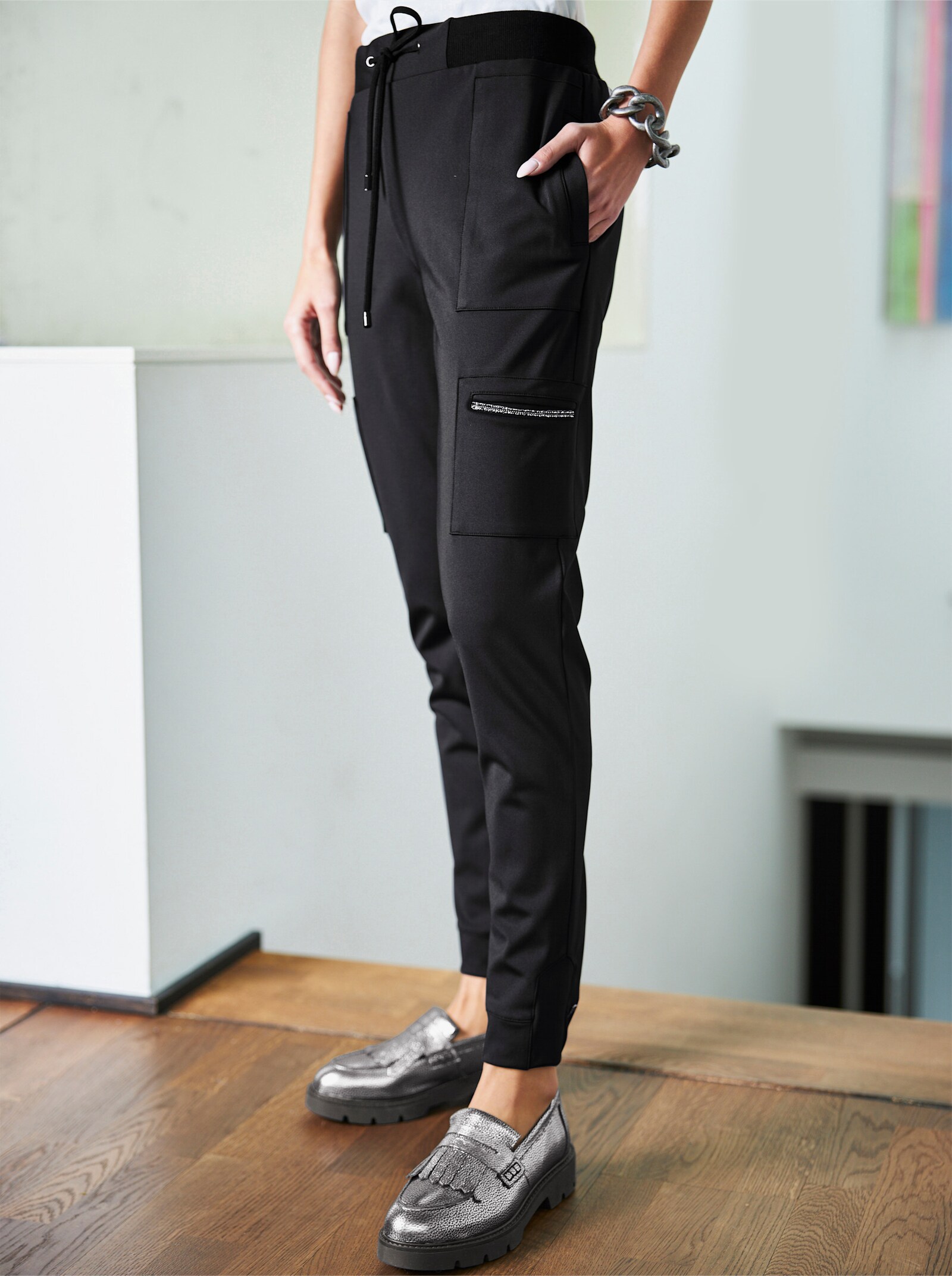 heine Pantalon en jersey avec petites pierres brillantes - noir