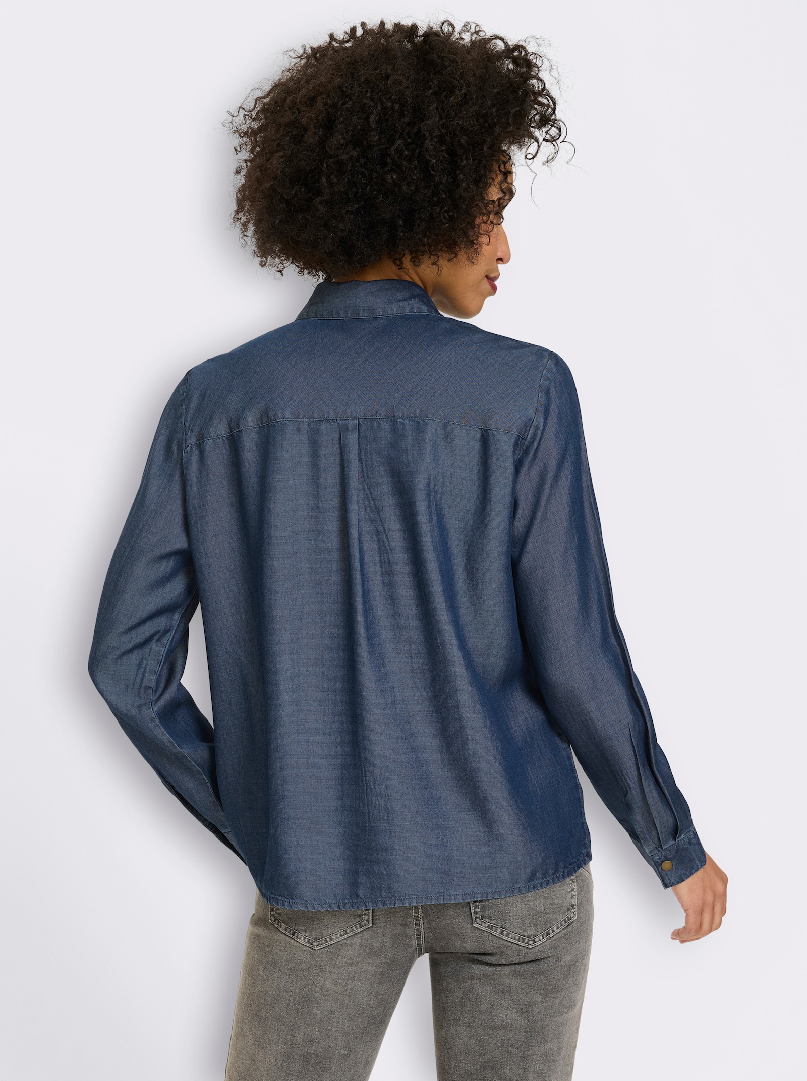 heine Blouse met lange mouwen in denimlook - donkerblauw