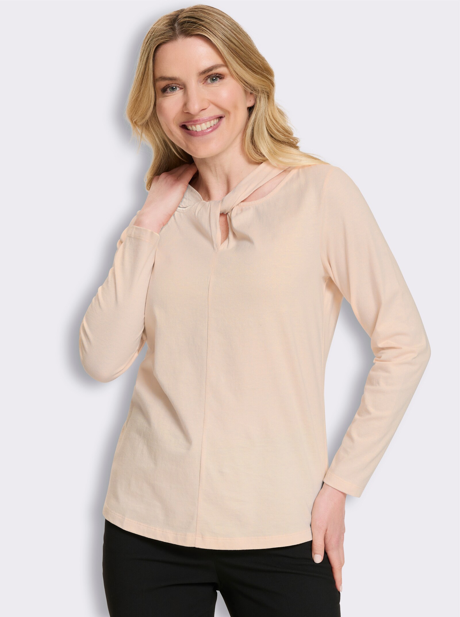Langarmshirt mit Knoten-Detail - elfenbein