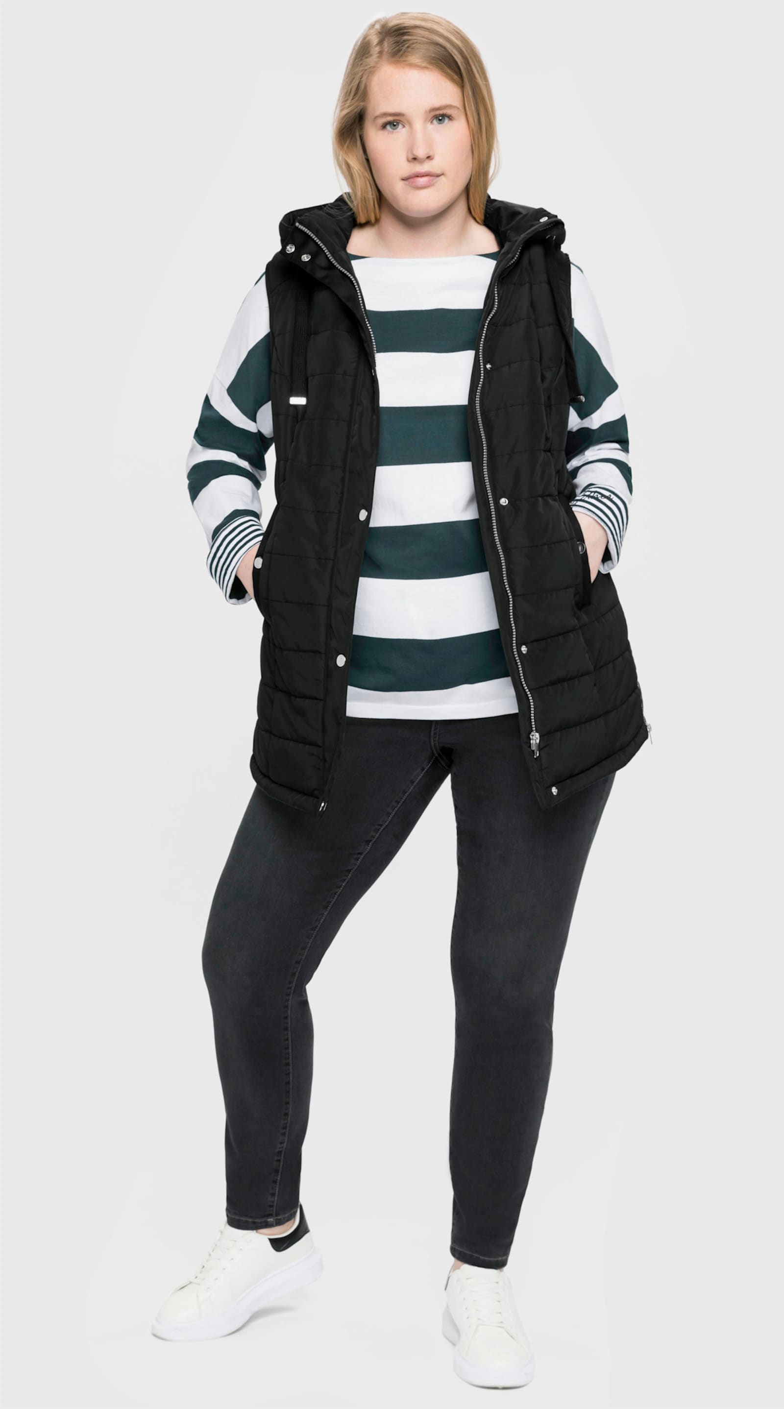 sheego Steppweste mit Kapuze - schwarz