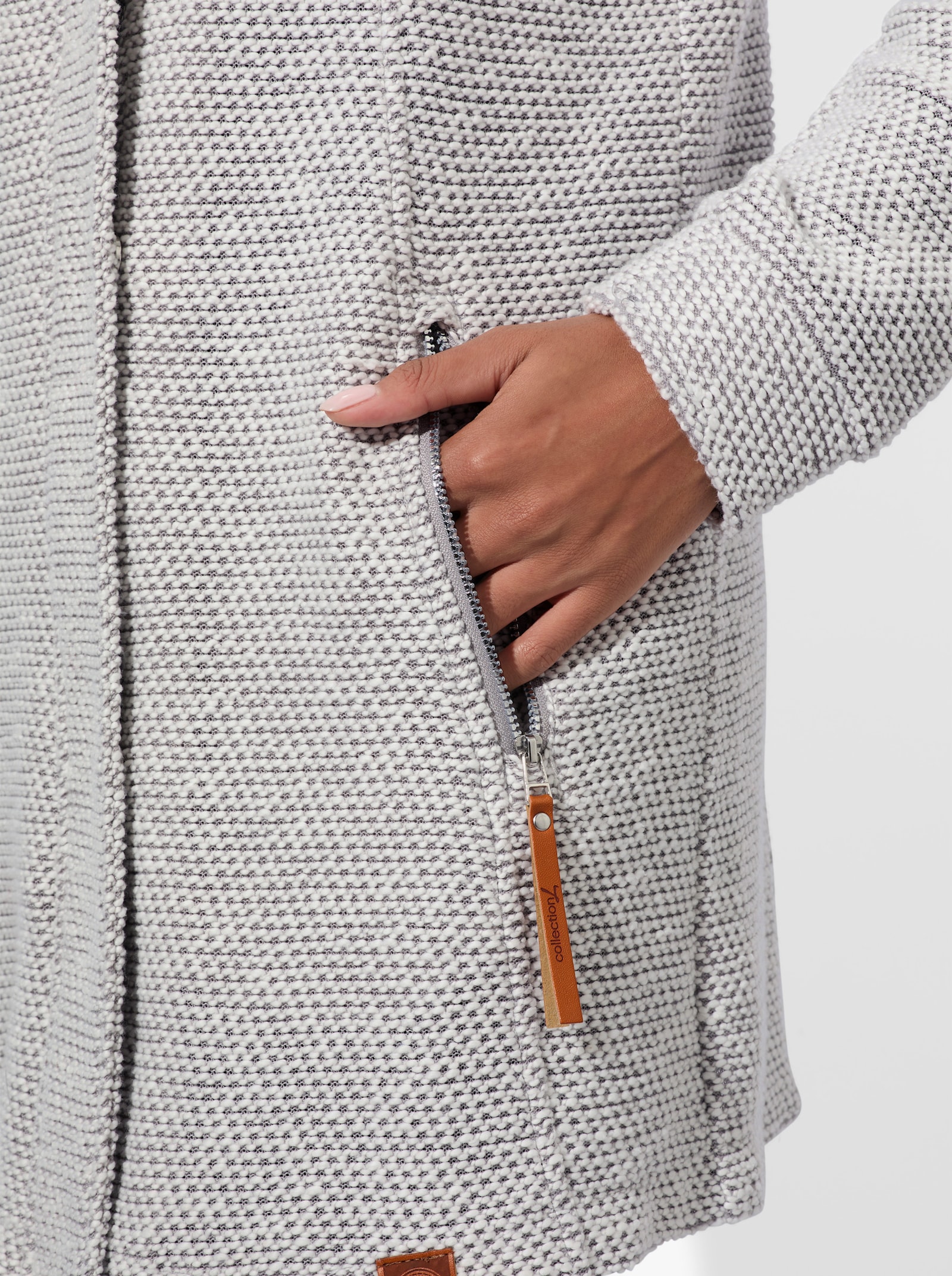  Shirtjacke mit Kapuze - steingrau-ecru-meliert