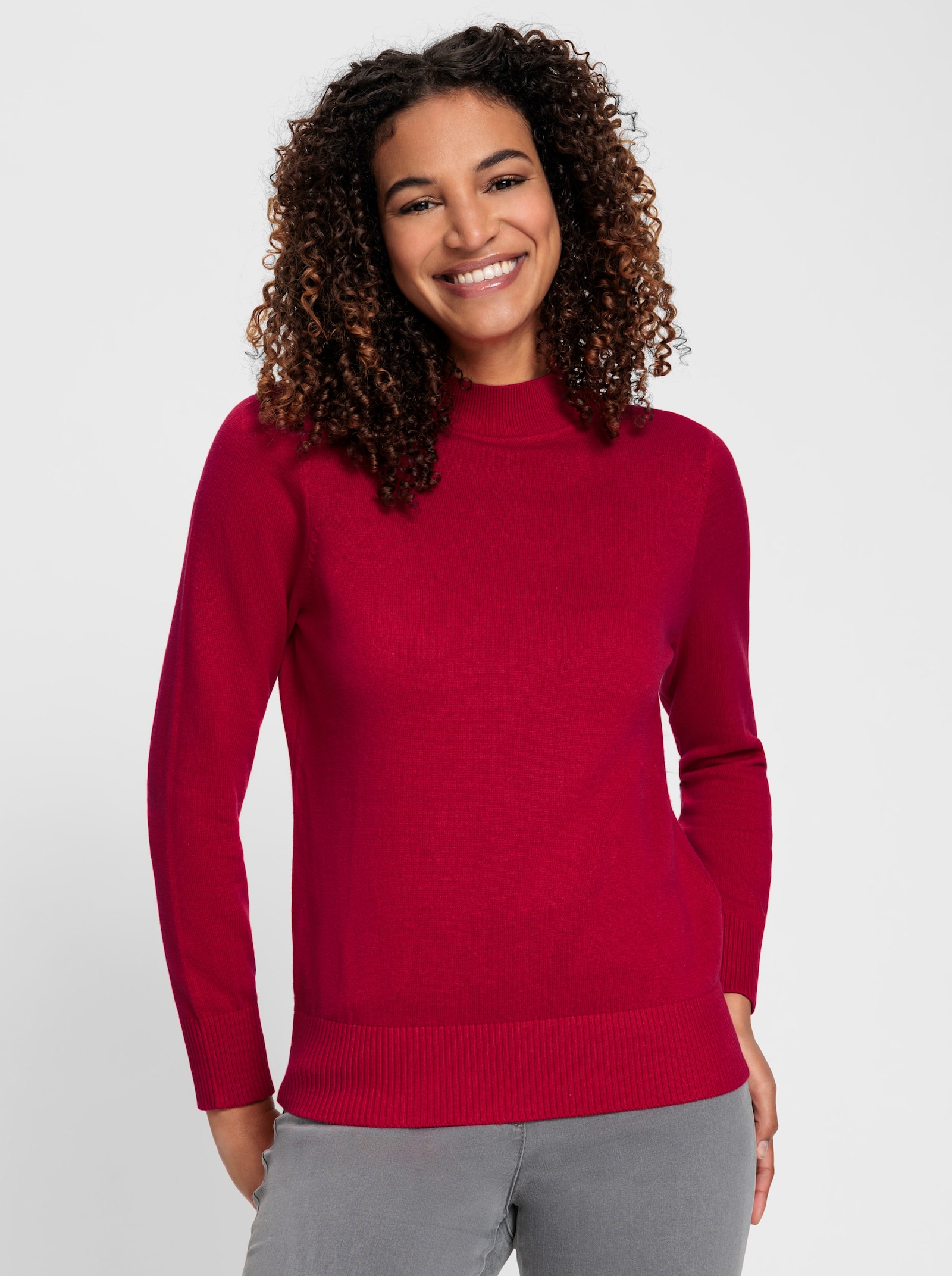 Stehkragenpullover mit Ripp-Abschlüssen - rot