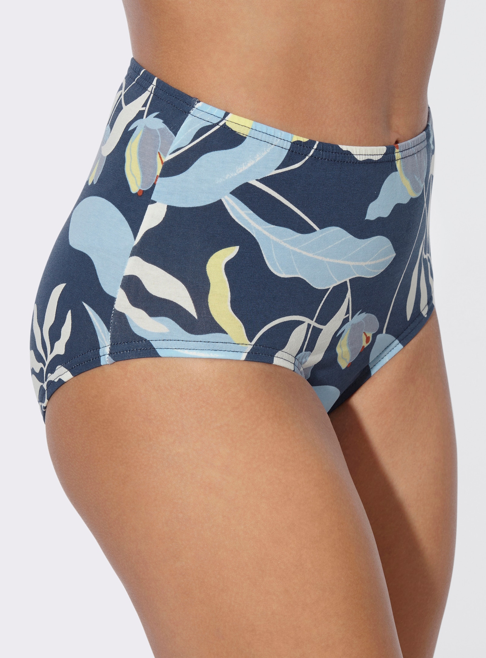 Taillenslip im 3er-Pack, Baumwoll-Qualität - dunkelblau-bedruckt + aqua + champagner