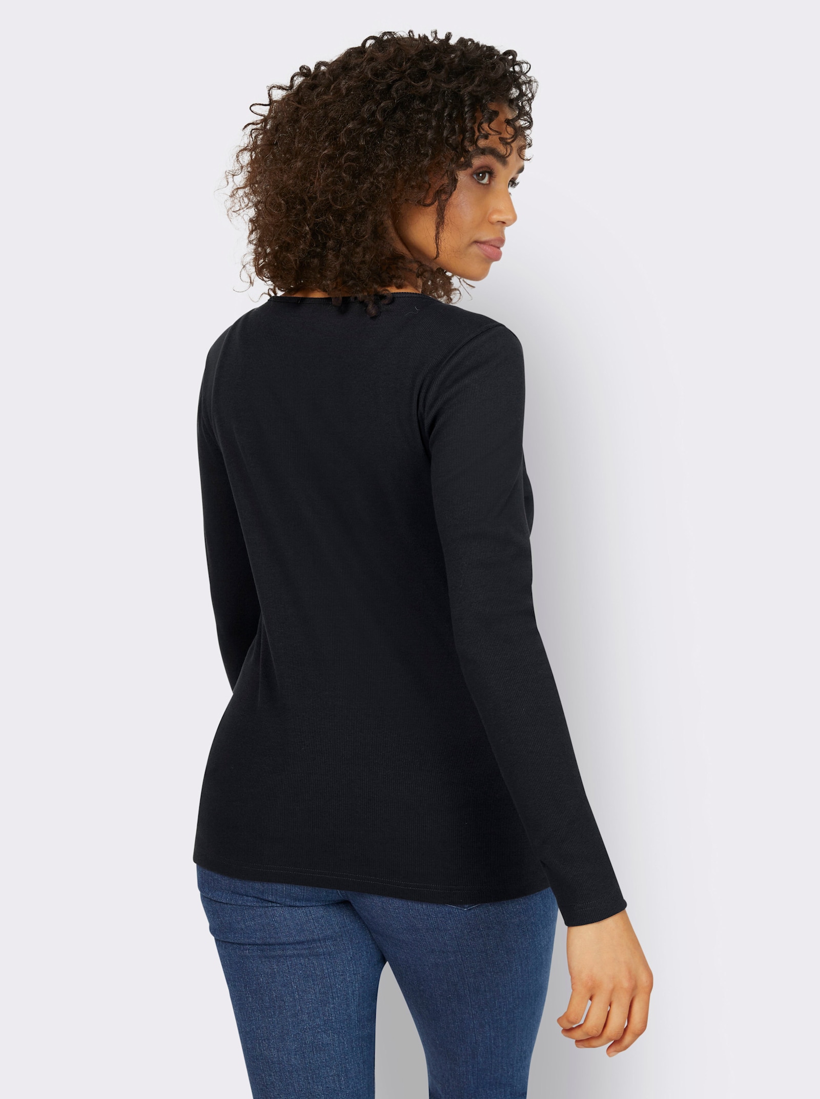 heine Langarmshirt mit Ripp-Struktur - schwarz