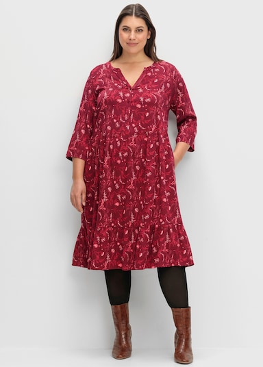 sheego A-Linien-Kleid - dunkelrot-gemustert