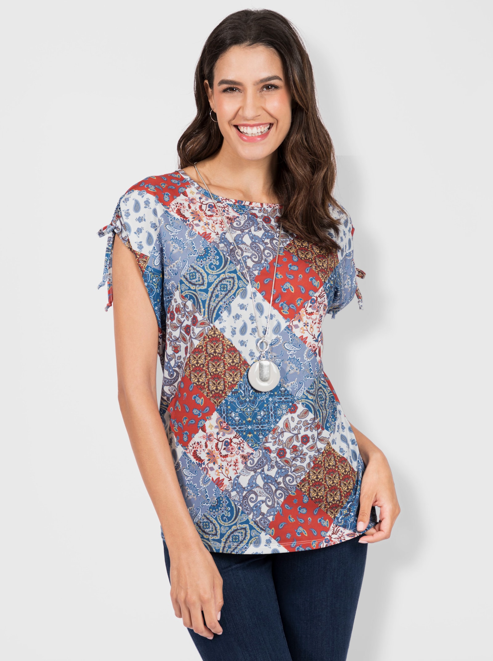 Print-Shirt mit Patch-Druck - taubenblau-bedruckt