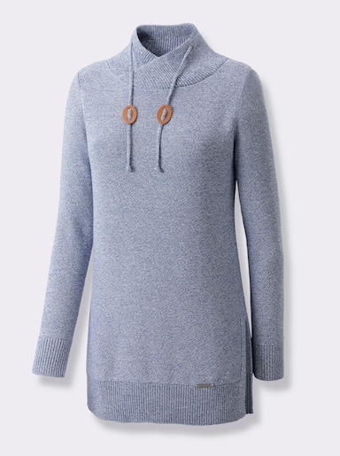 Longpullover - jeansblau-ecru-meliert