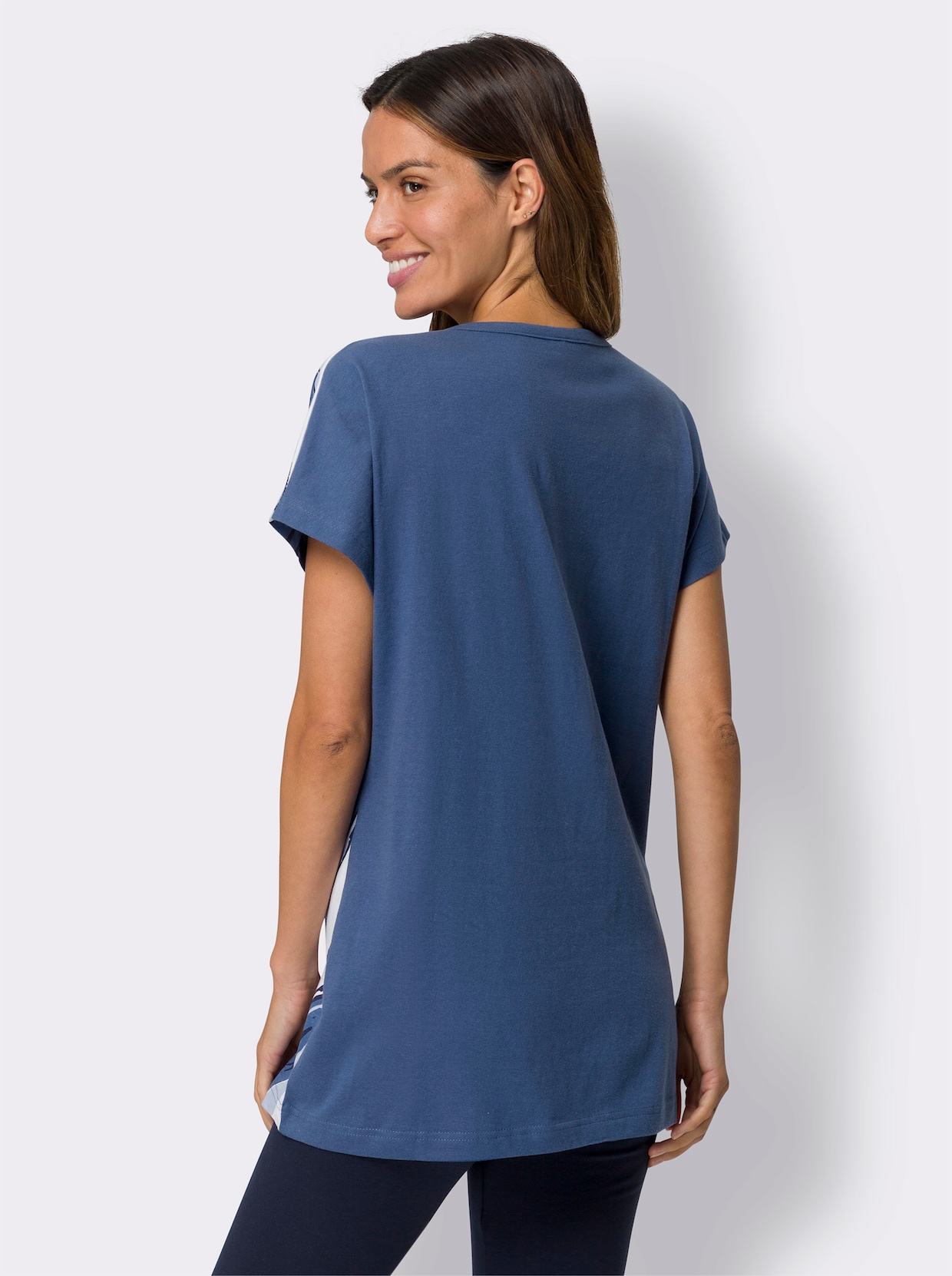 Longshirt - jeansblau-weiß