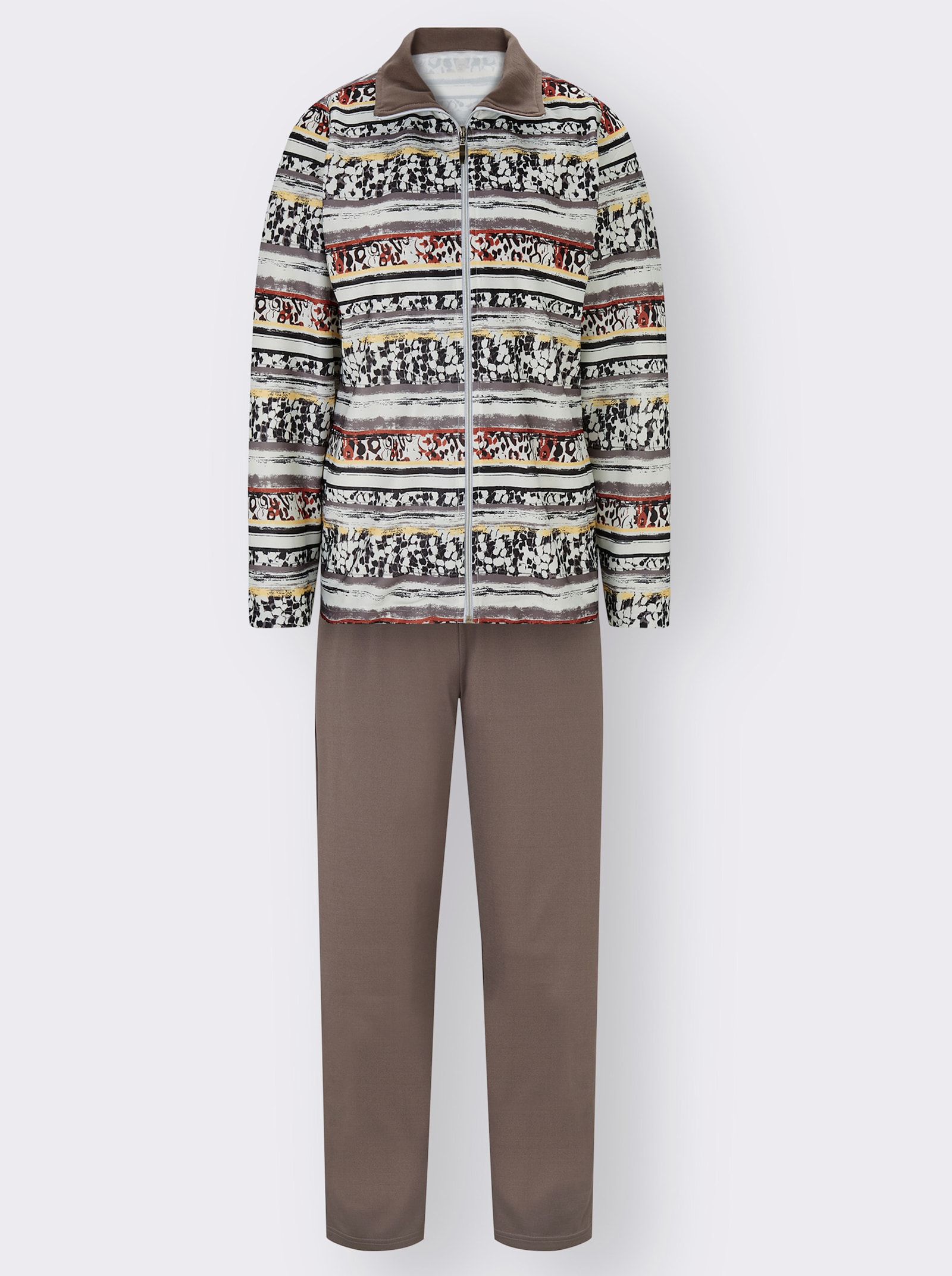 feel good Hausanzug in Interlock-Qualität - dunkeltaupe-gemustert