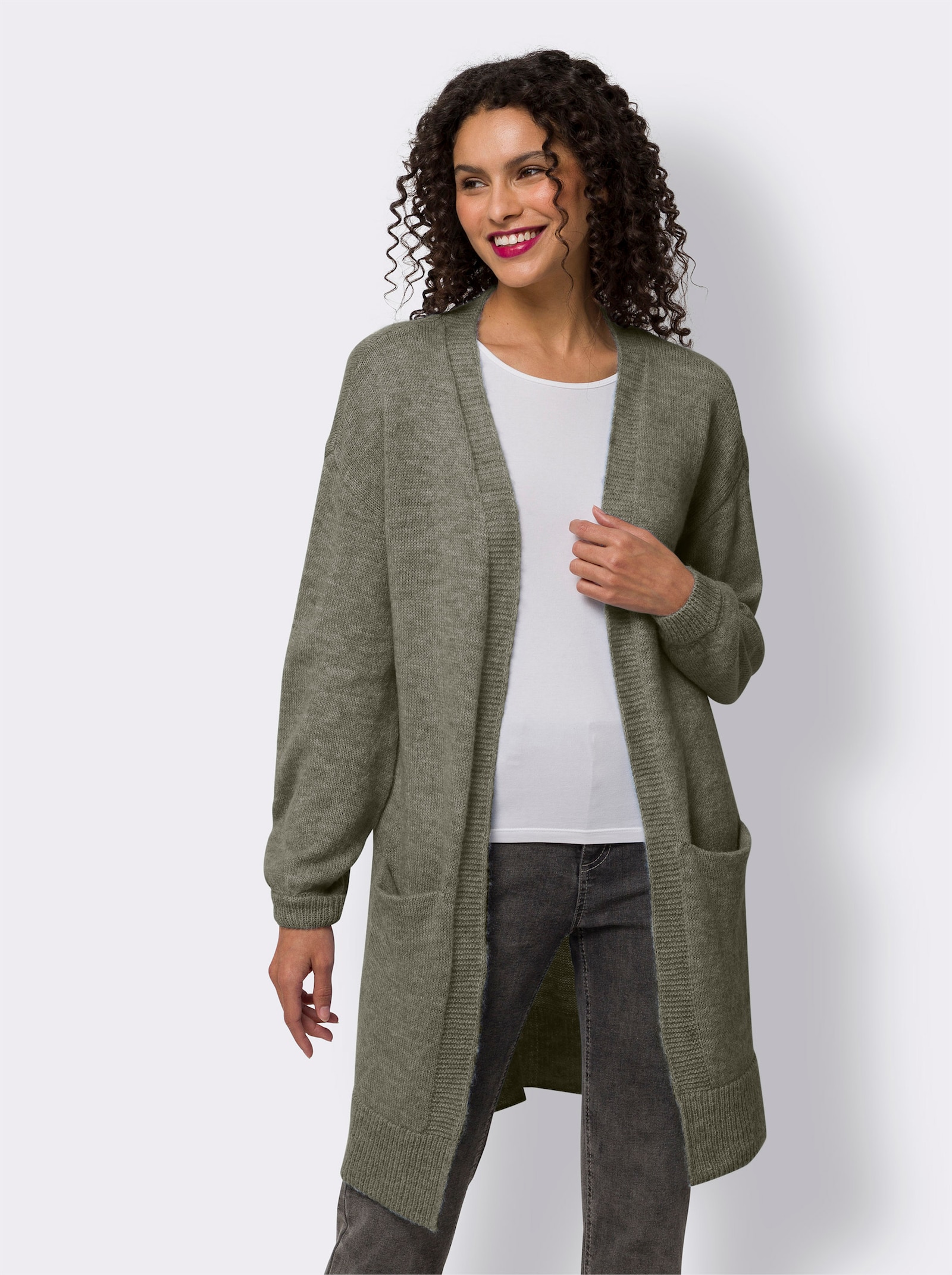 heine Strickjacke mit Taschen - khaki