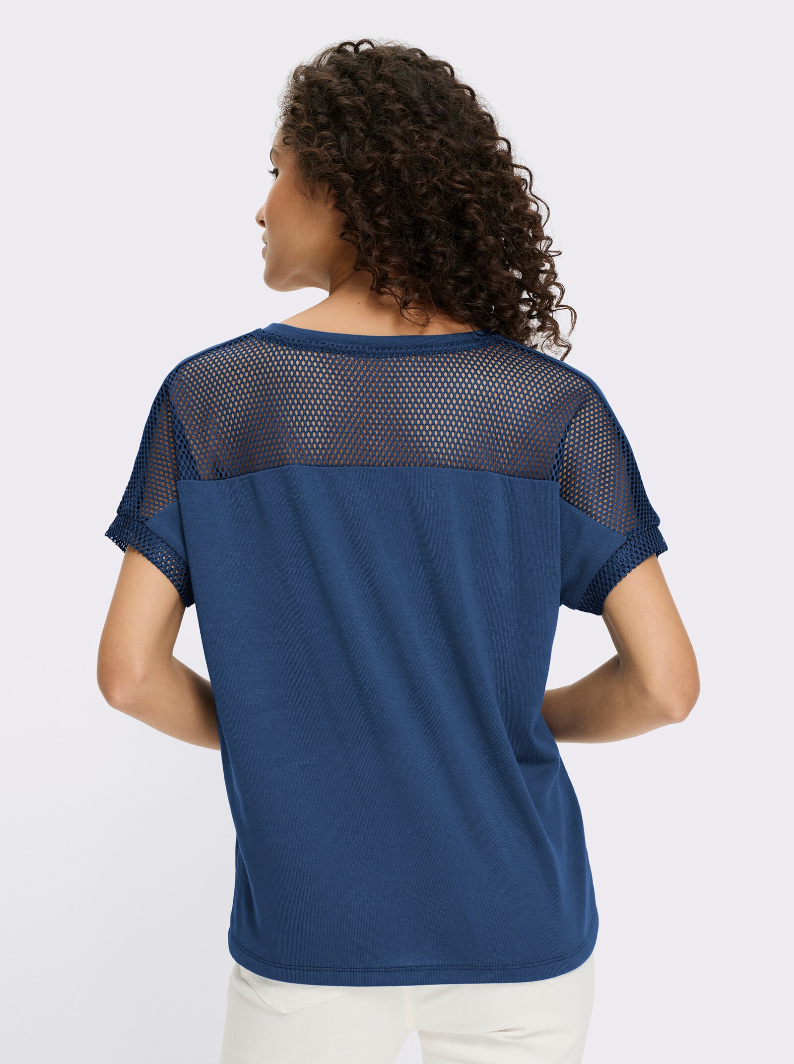 heine Kurzarmshirt mit Netzeinsätzen - jeansblau
