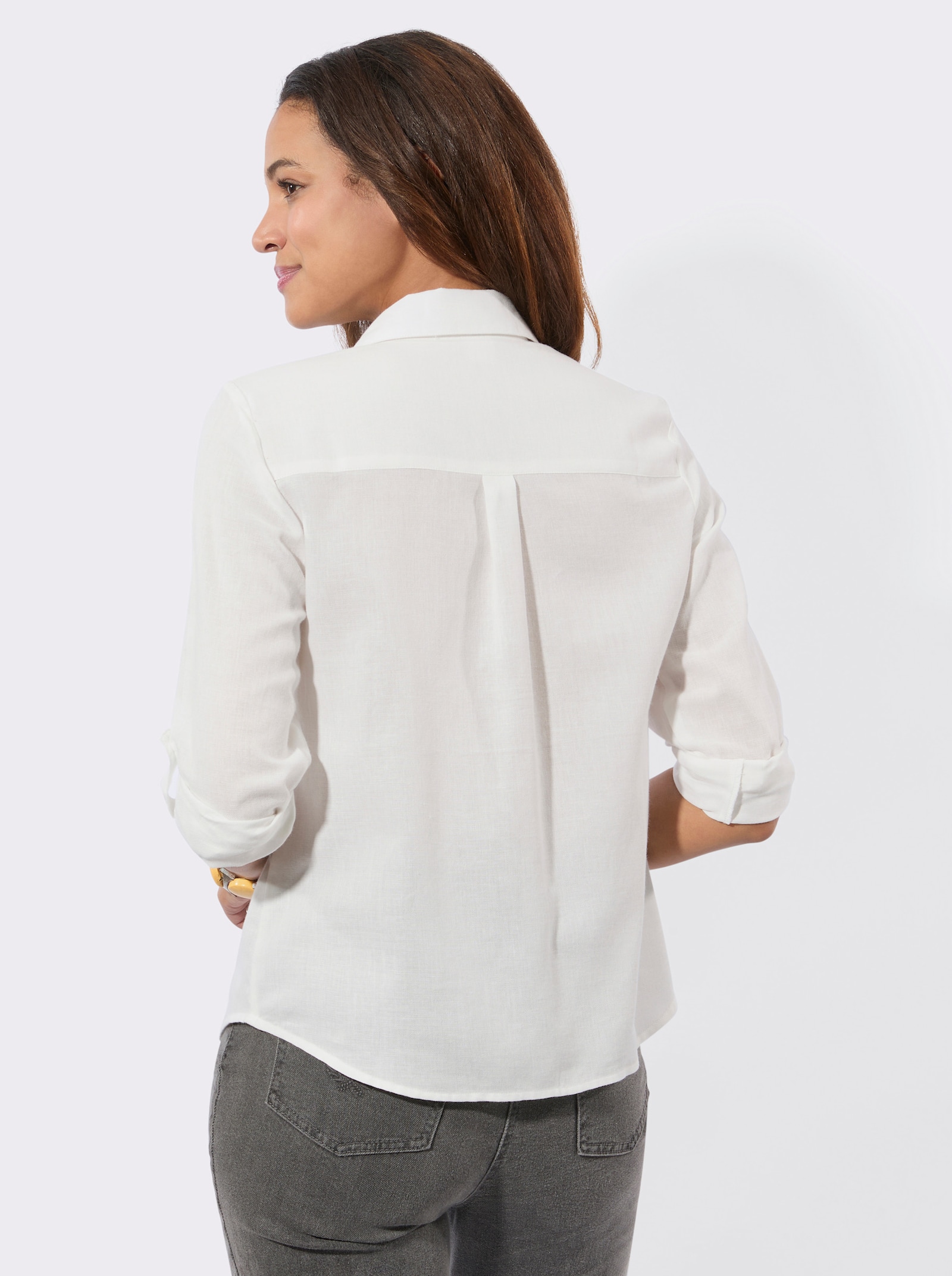Flanellbluse mit Karomuster-Details - ecru