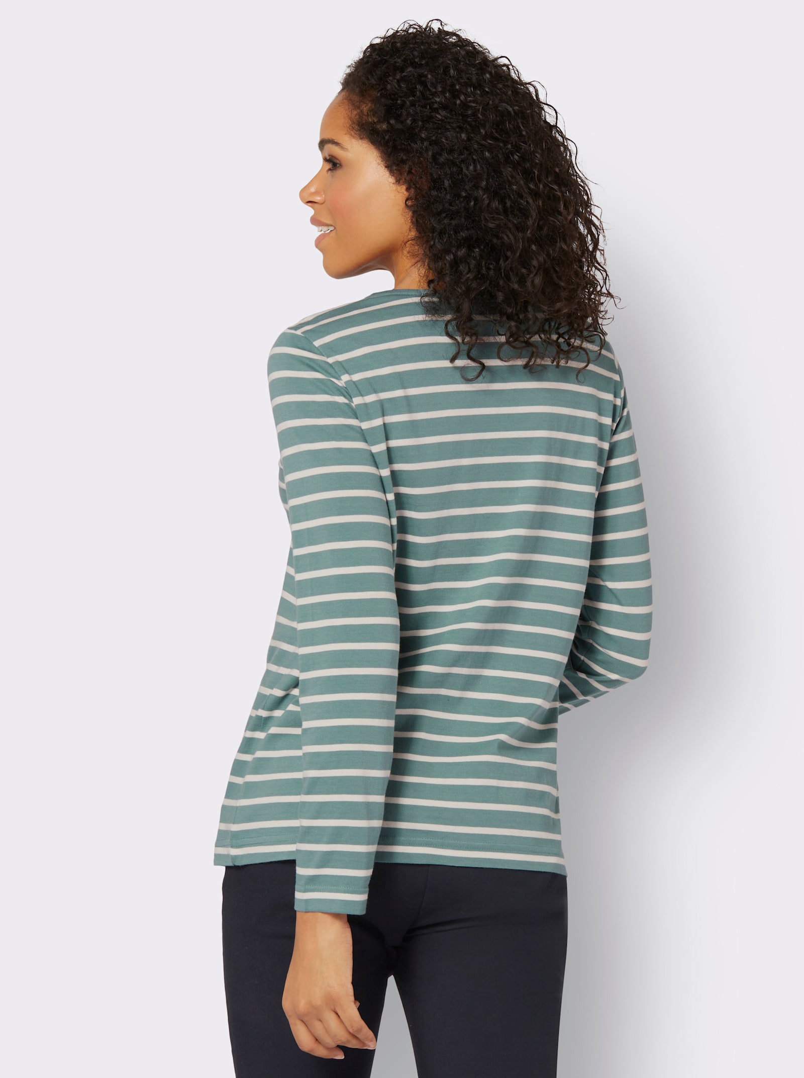 Ringelshirt mit Lederimitat-Patches - jade-ecru-gestreift