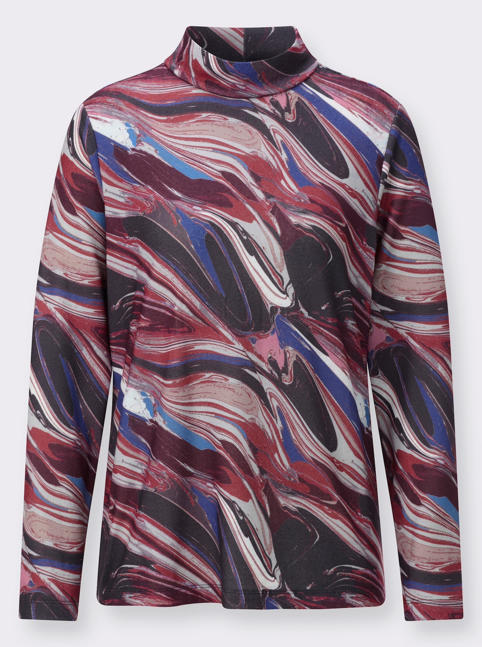 Stehkragenshirt innen weich angeraut - graphit-kirsche-gemustert