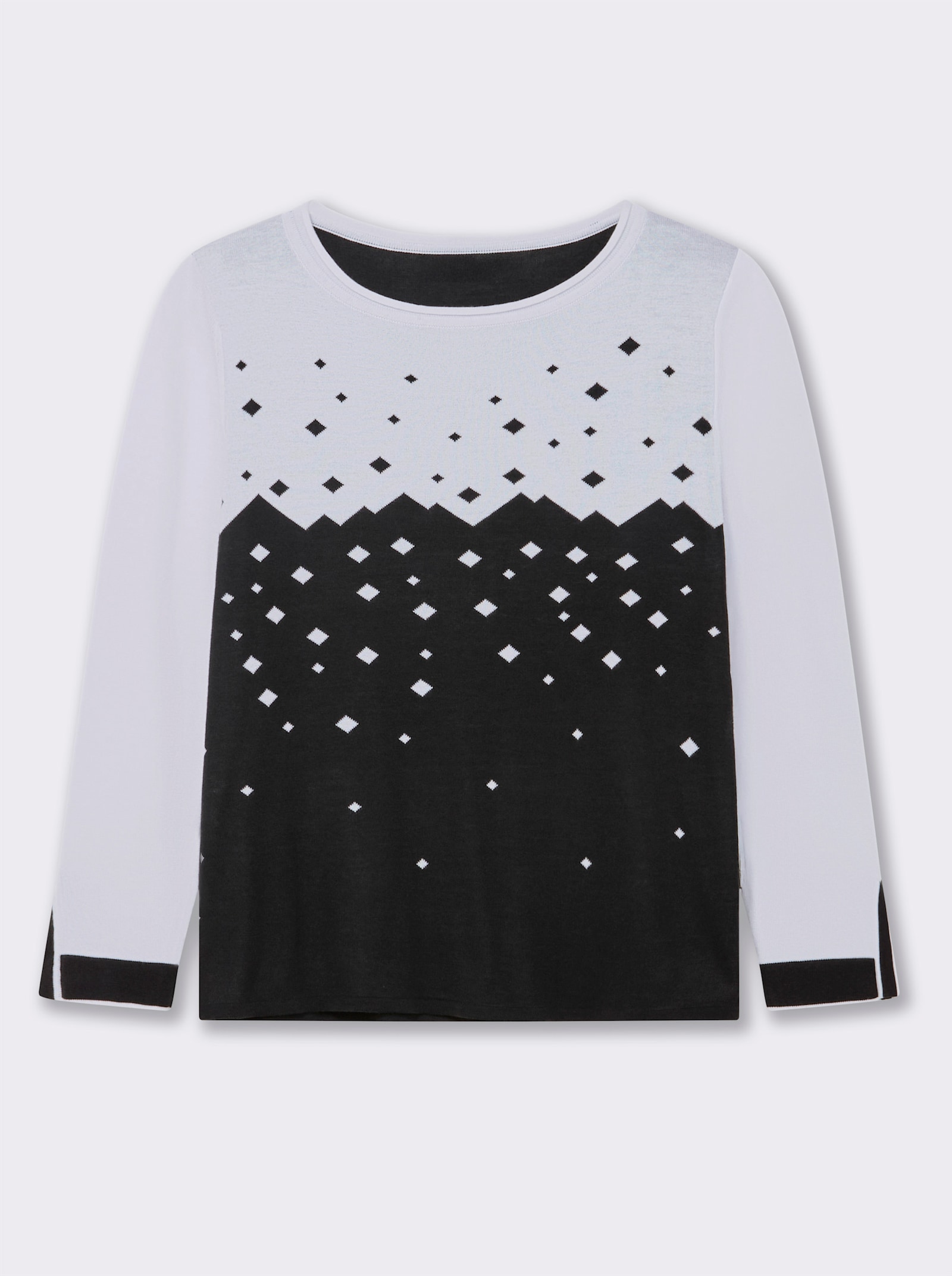 Strickpullover mit geschlitzten Ärmeln - schwarz-weiß
