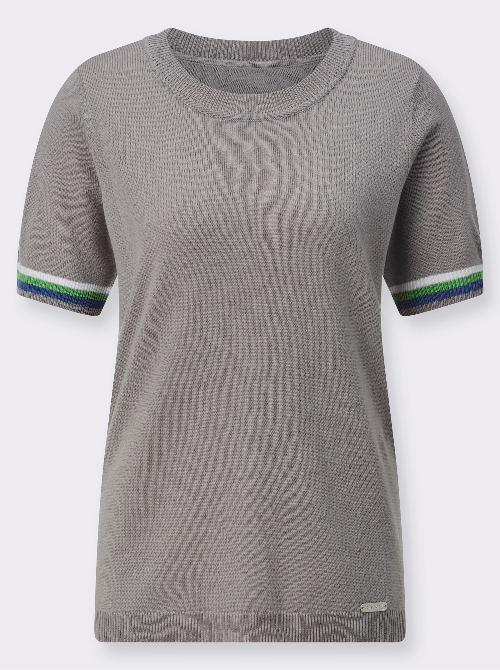 Rundhalspullover mit platzierten Streifen - steingrau-weiß-geringelt