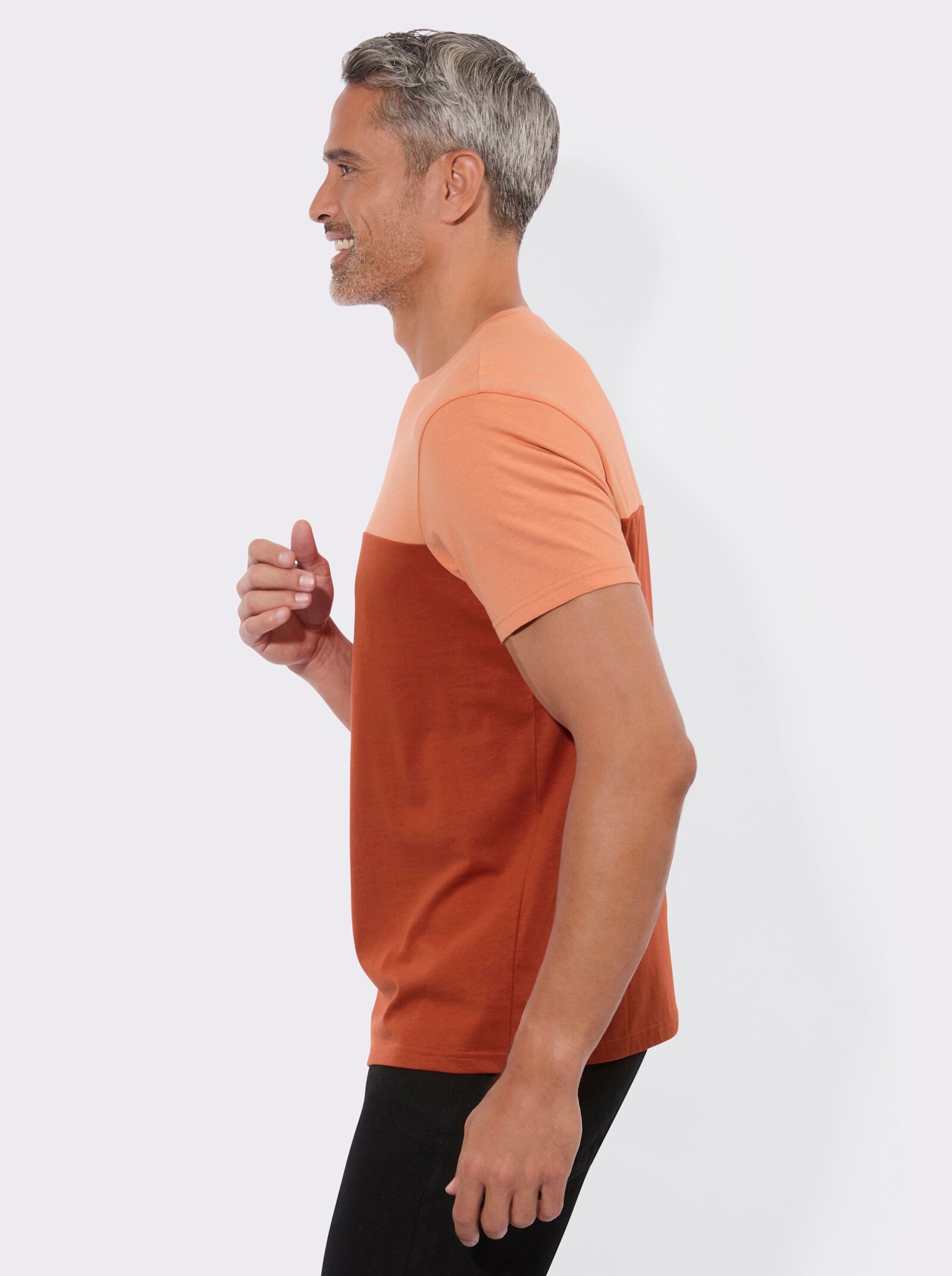 Kurzarmshirt mit Colour-Blocking - papaya-rostrot