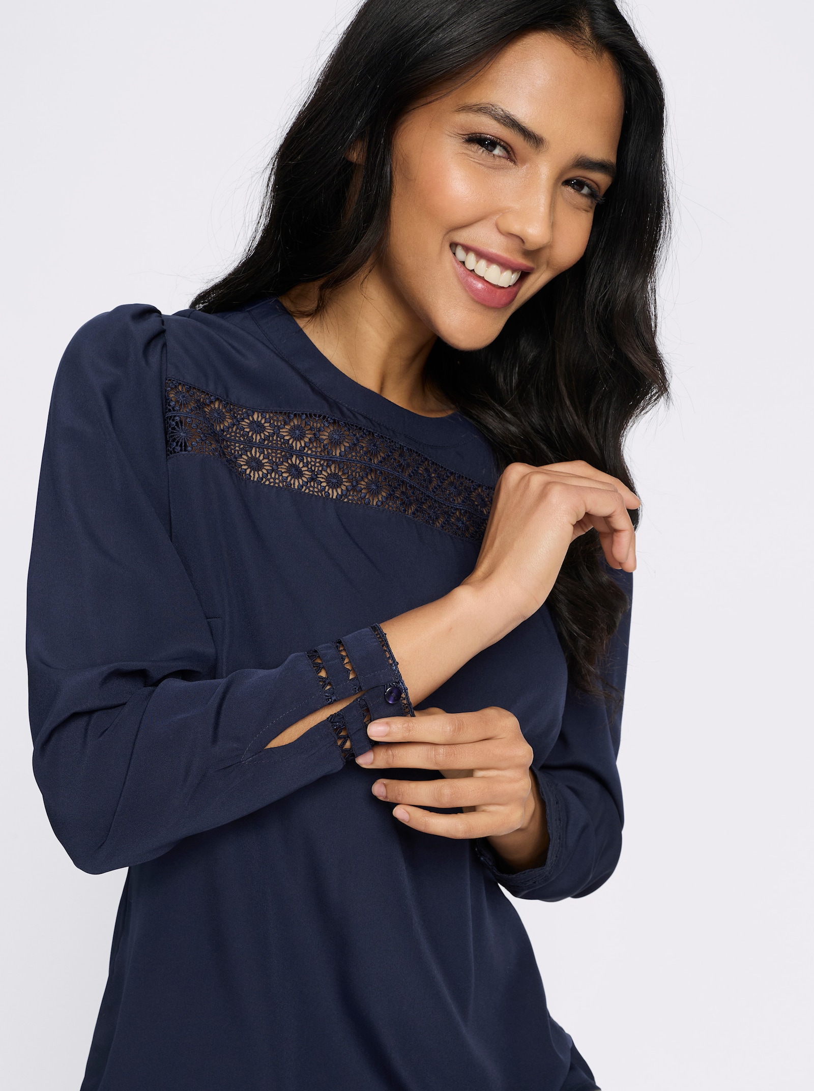 Tunika mit Blüten-Spitze - marine