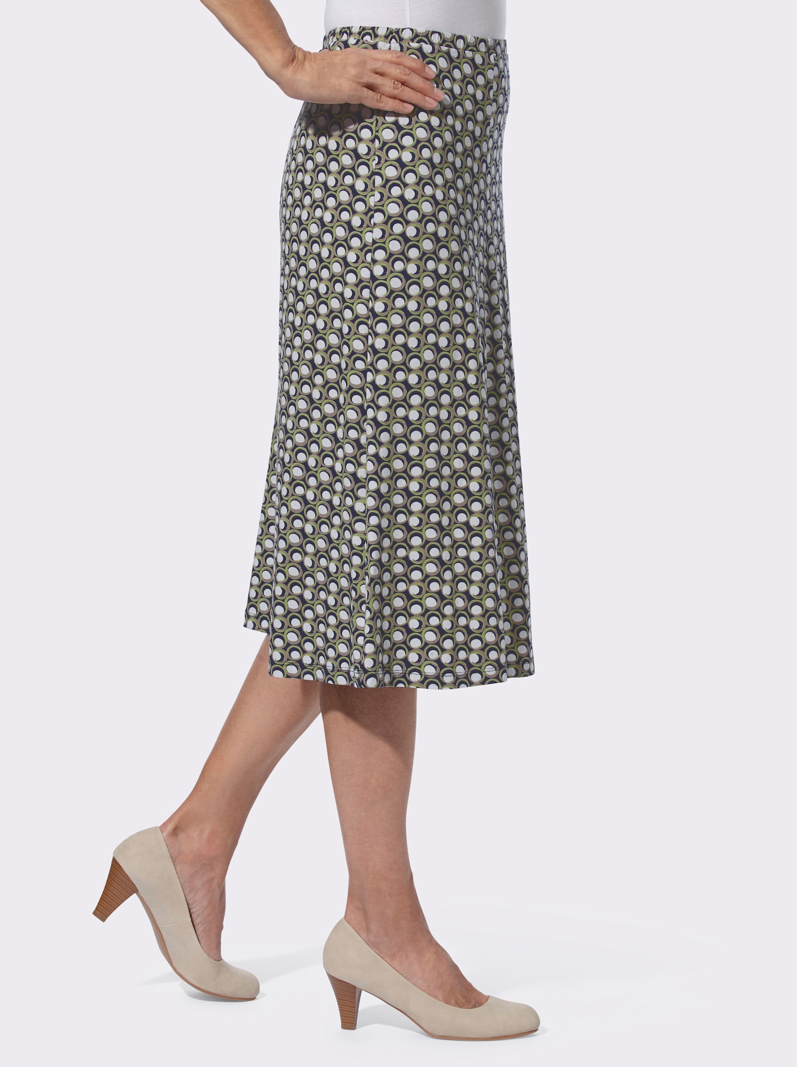 Schlupfrock in leichter A-Form - pistazie-marine-bedruckt