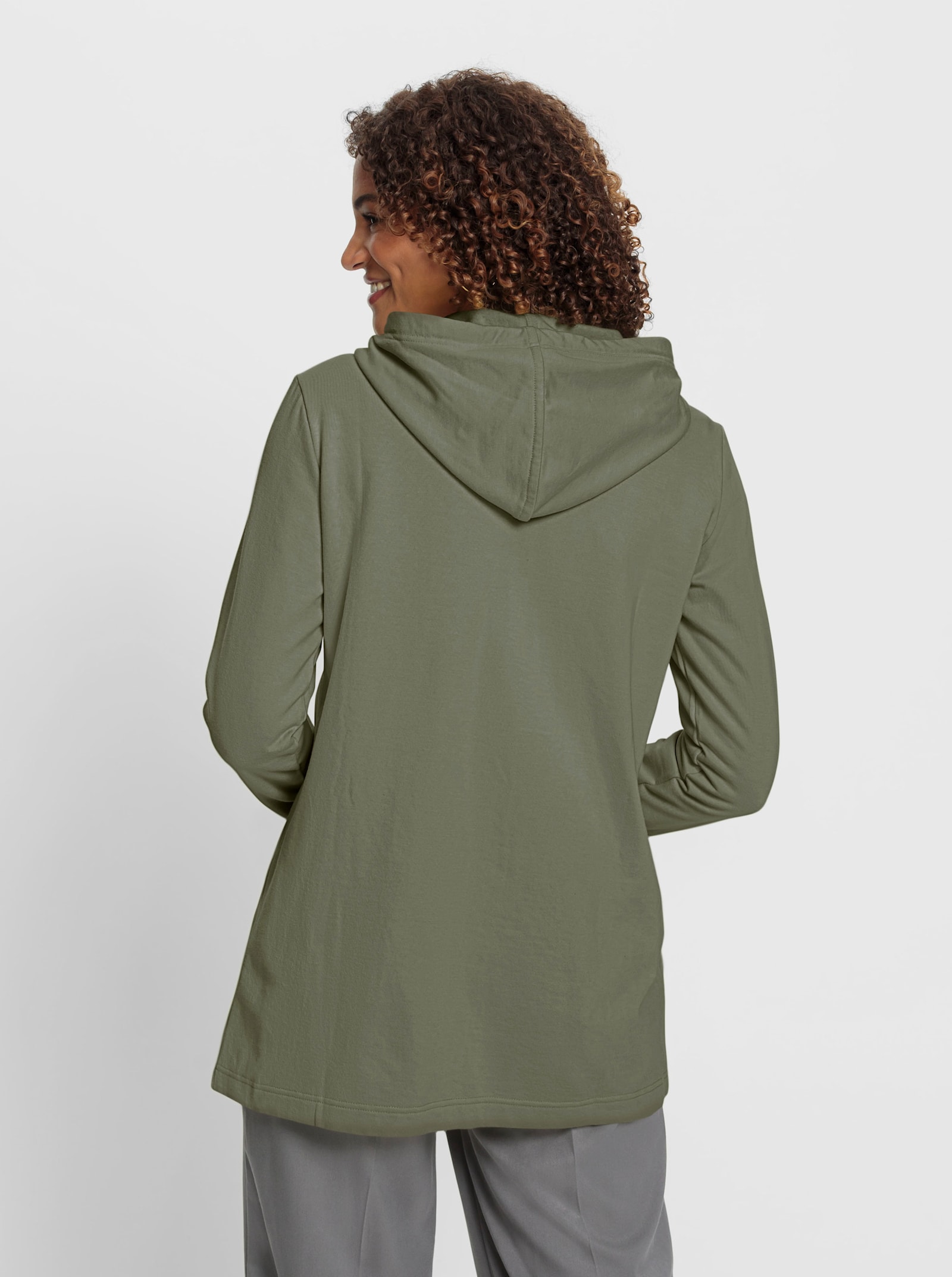 Sweatjacke in Longform - khaki
