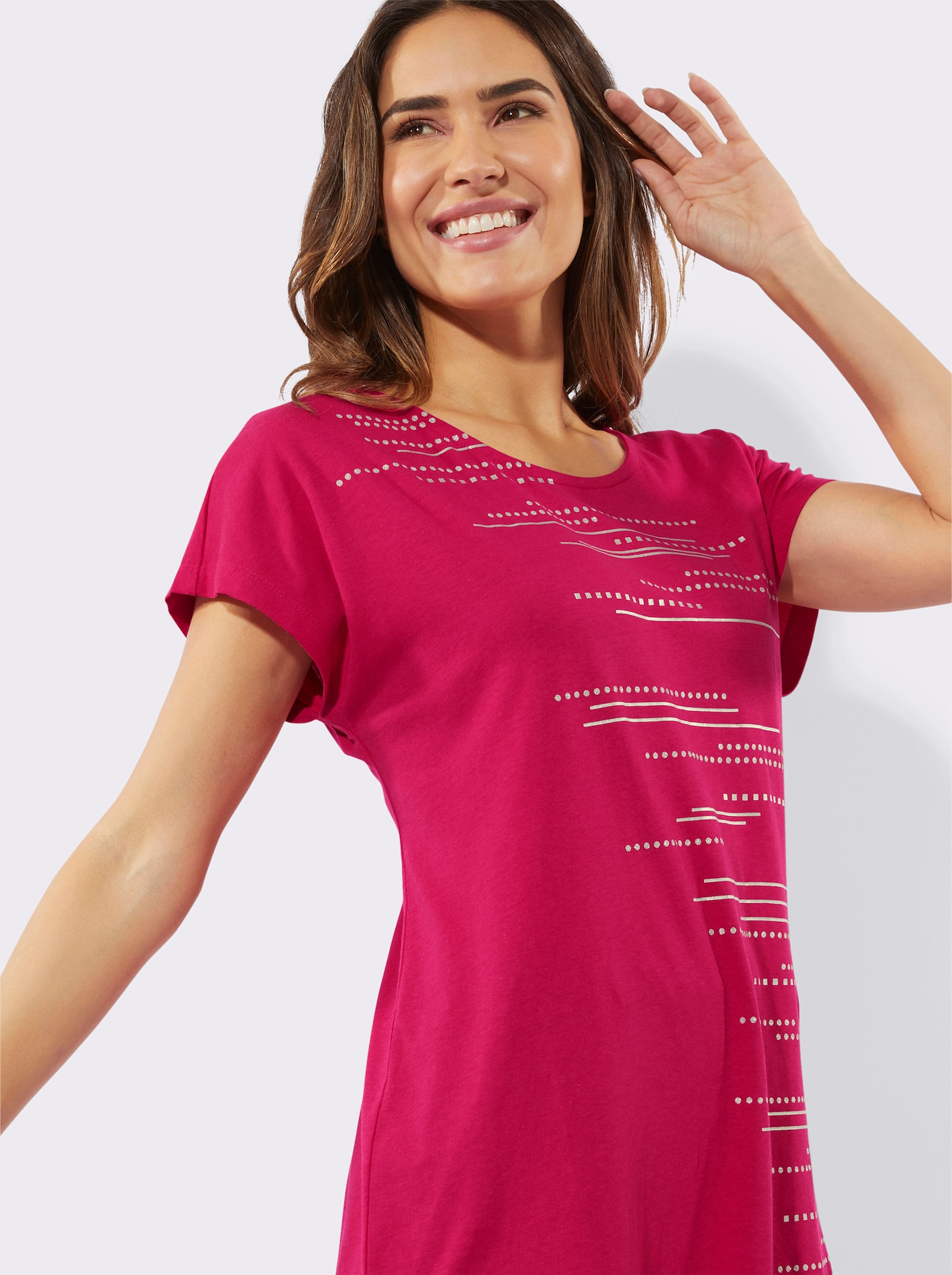 Longshirt mit Folien- und Glitzerdruck - pink