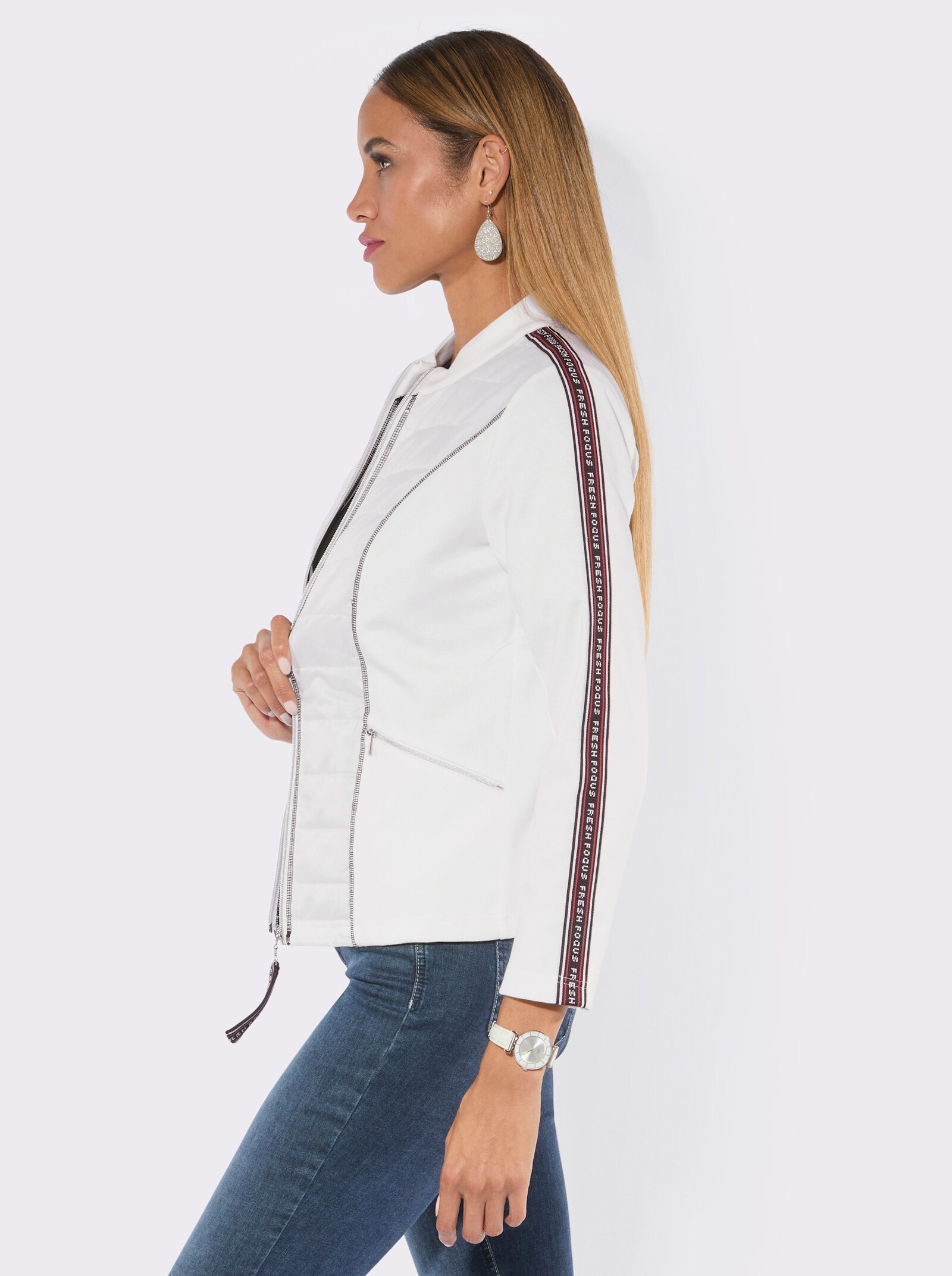 Shirtjacke mit Ripsband hinten - ecru-schwarz