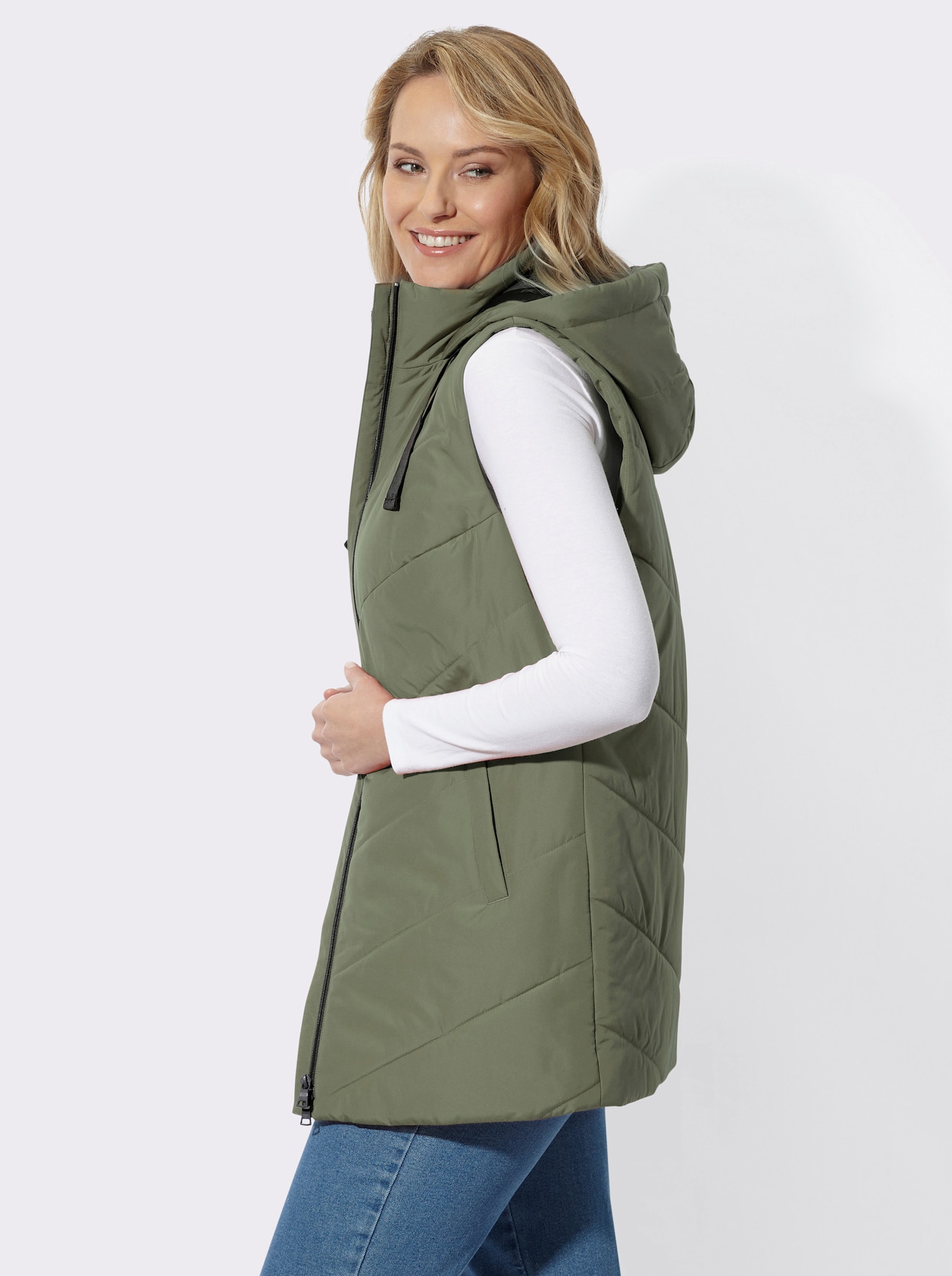 Longweste mit Steppmuster - khaki