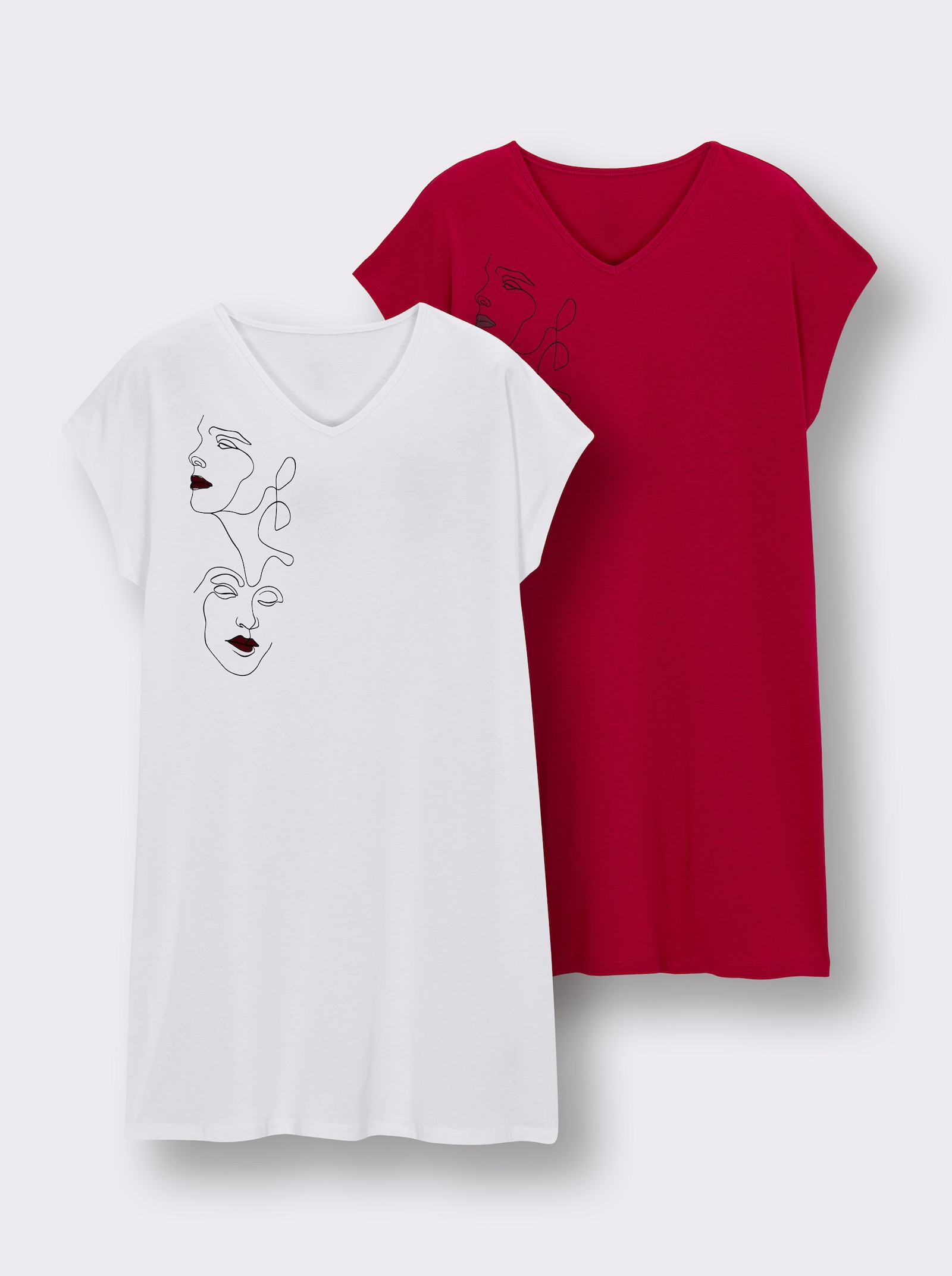 wäschepur Sleepshirts in Oversize-Form - weiß + rot