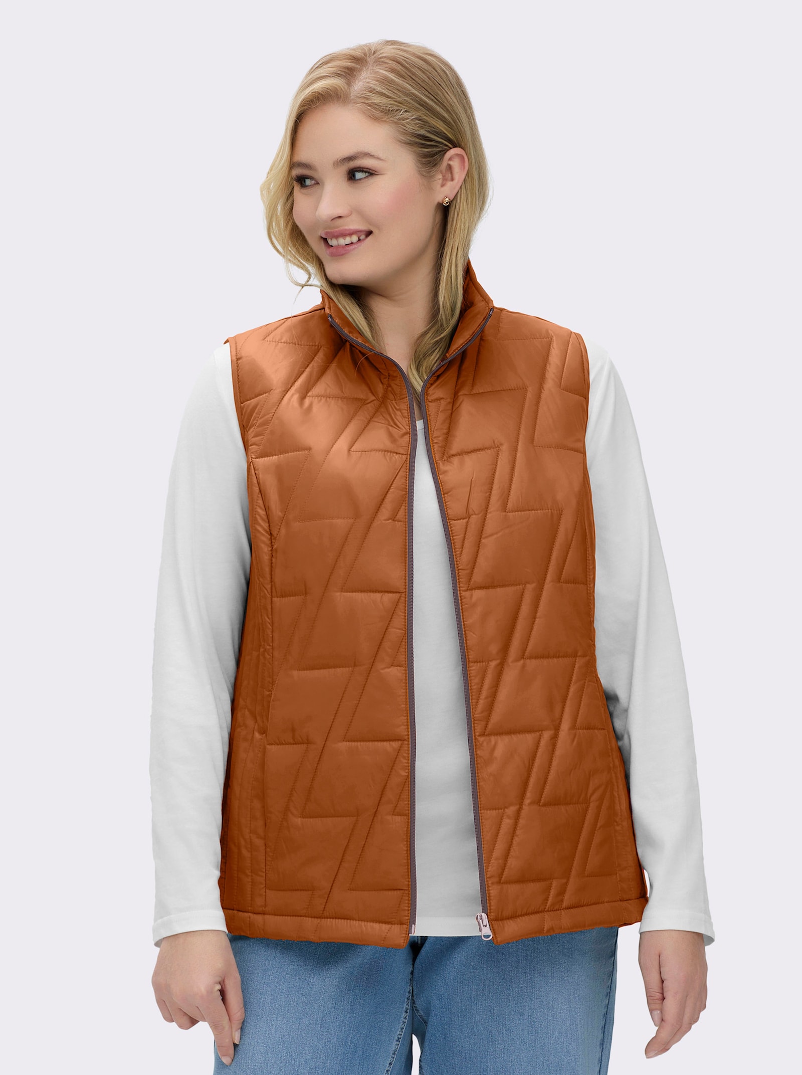 Steppweste mit kontrastfarbigem Futter - cognac