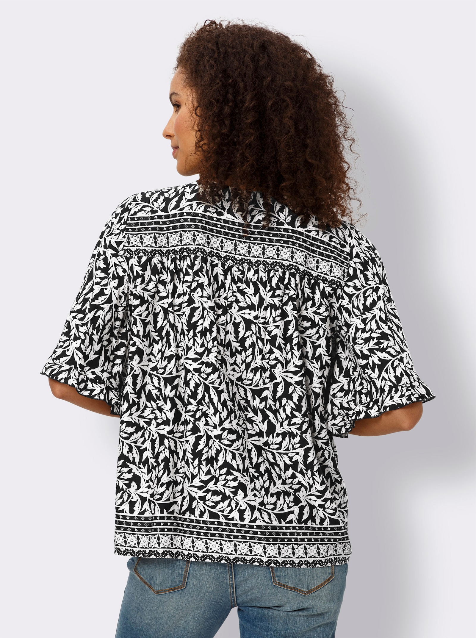 heine Druckbluse mit Blumen-Druck - schwarz-beige-bedruckt