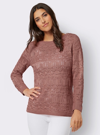 Ajourpullover mit U-Boot-Ausschnitt - rosenholz