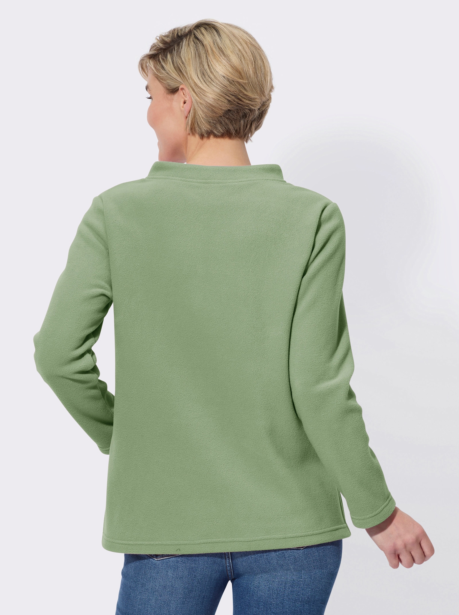 Fleeceshirt mit ton-in-ton-farbiger Stickerei - eucalyptus