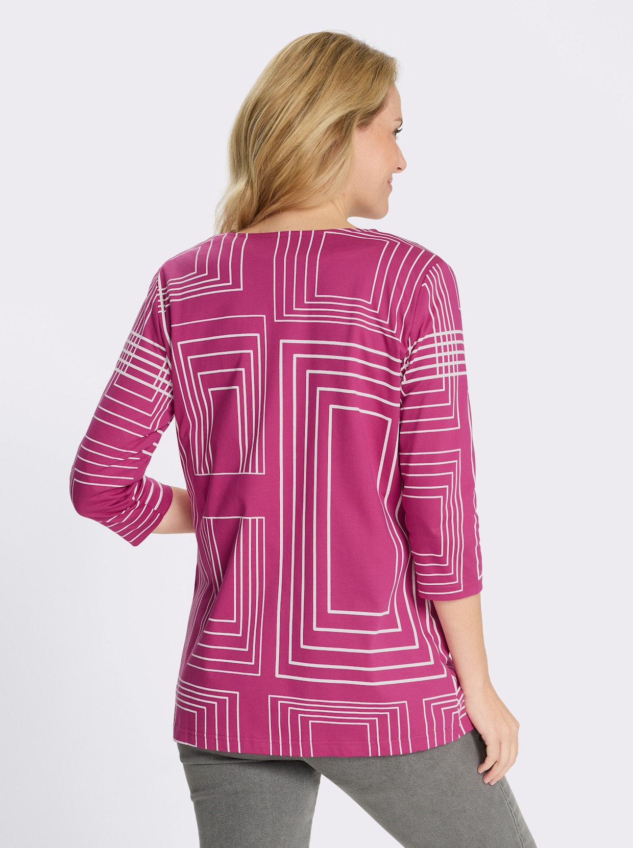 Shirtjacke in grafischem Dessin - magenta-ecru-bedruckt