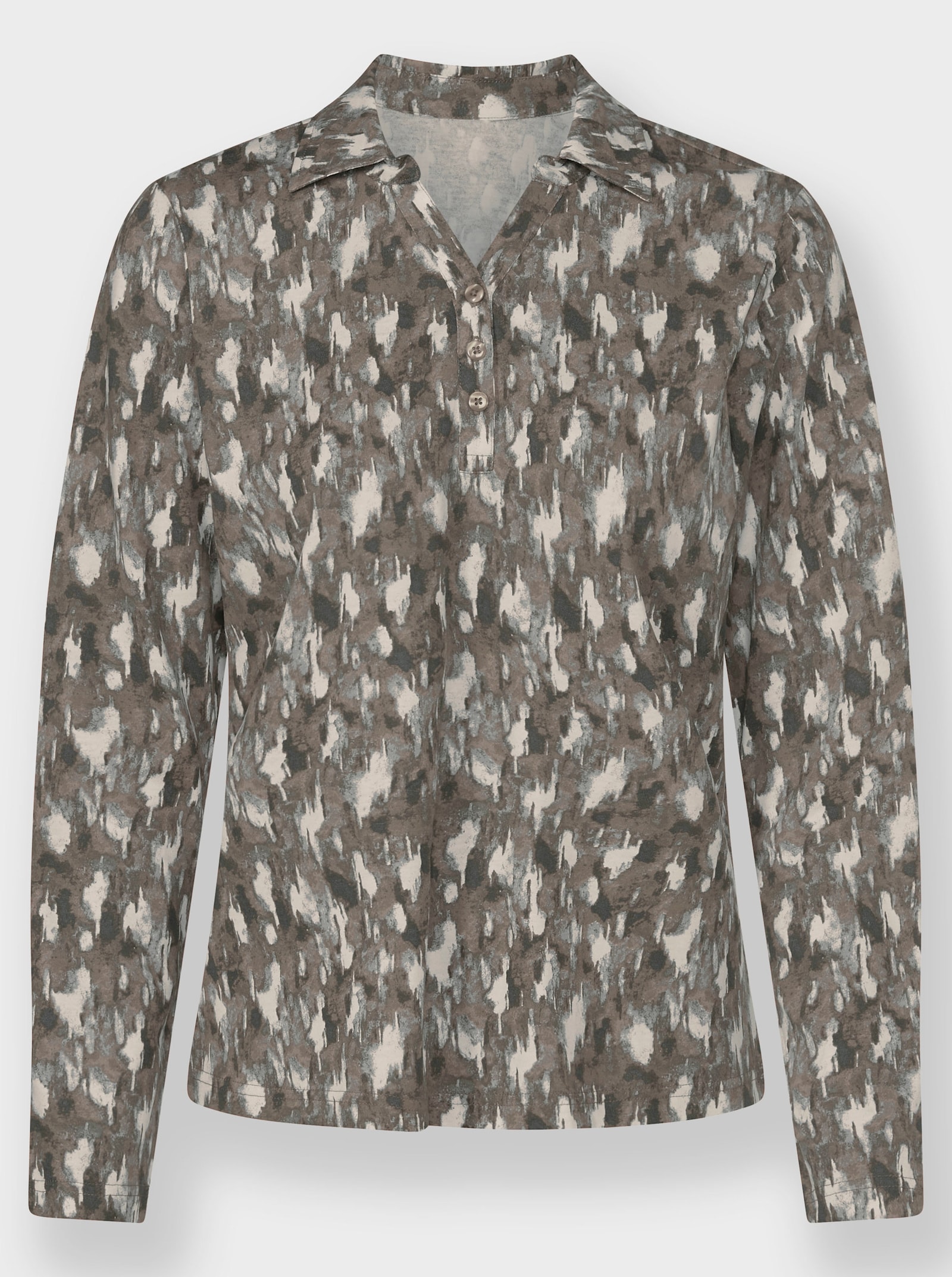 Poloshirt met korte knoopsluiting - taupe/grafiet bedrukt