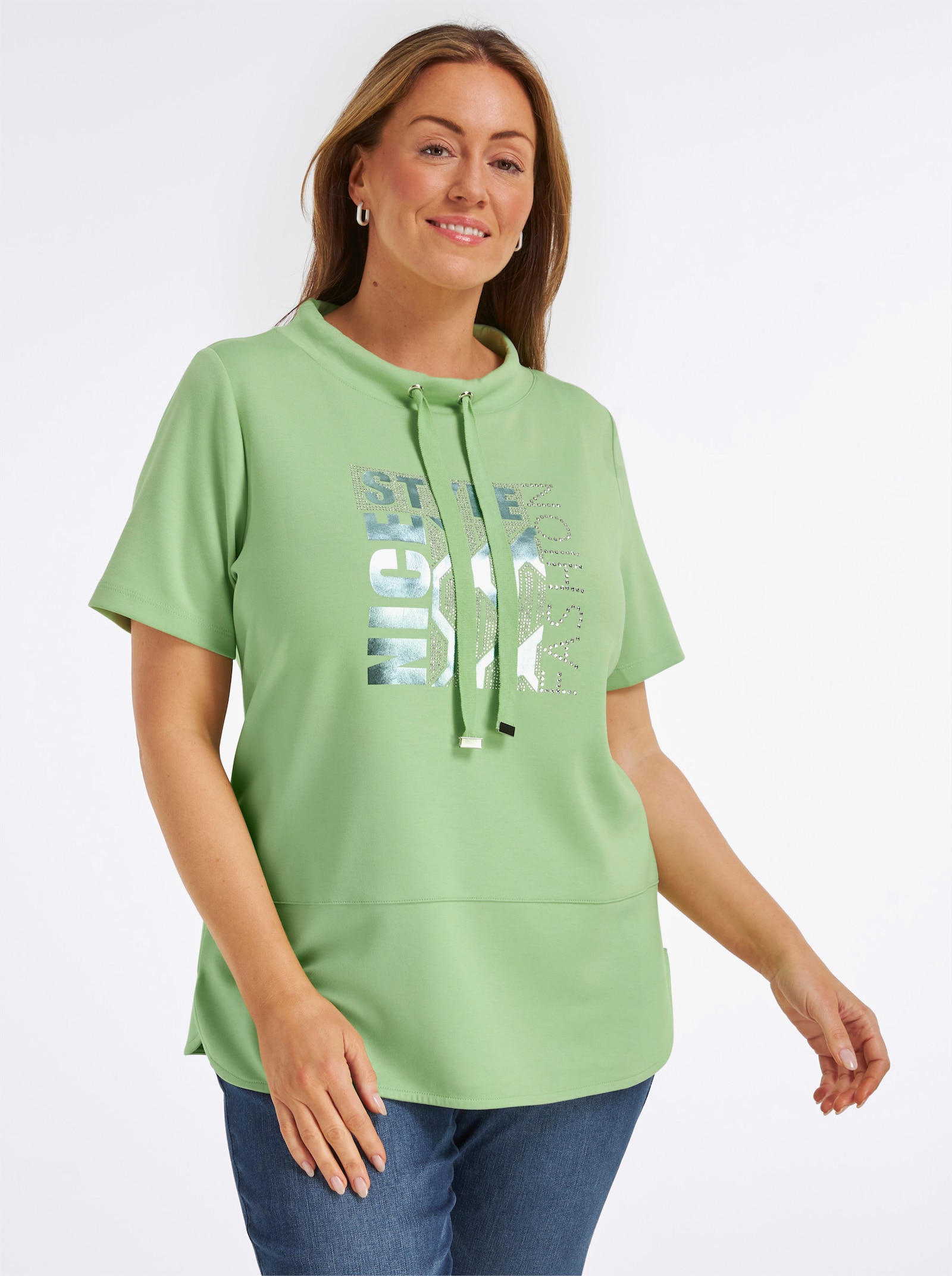 Kurzarmshirt mit Stehkragen - reseda