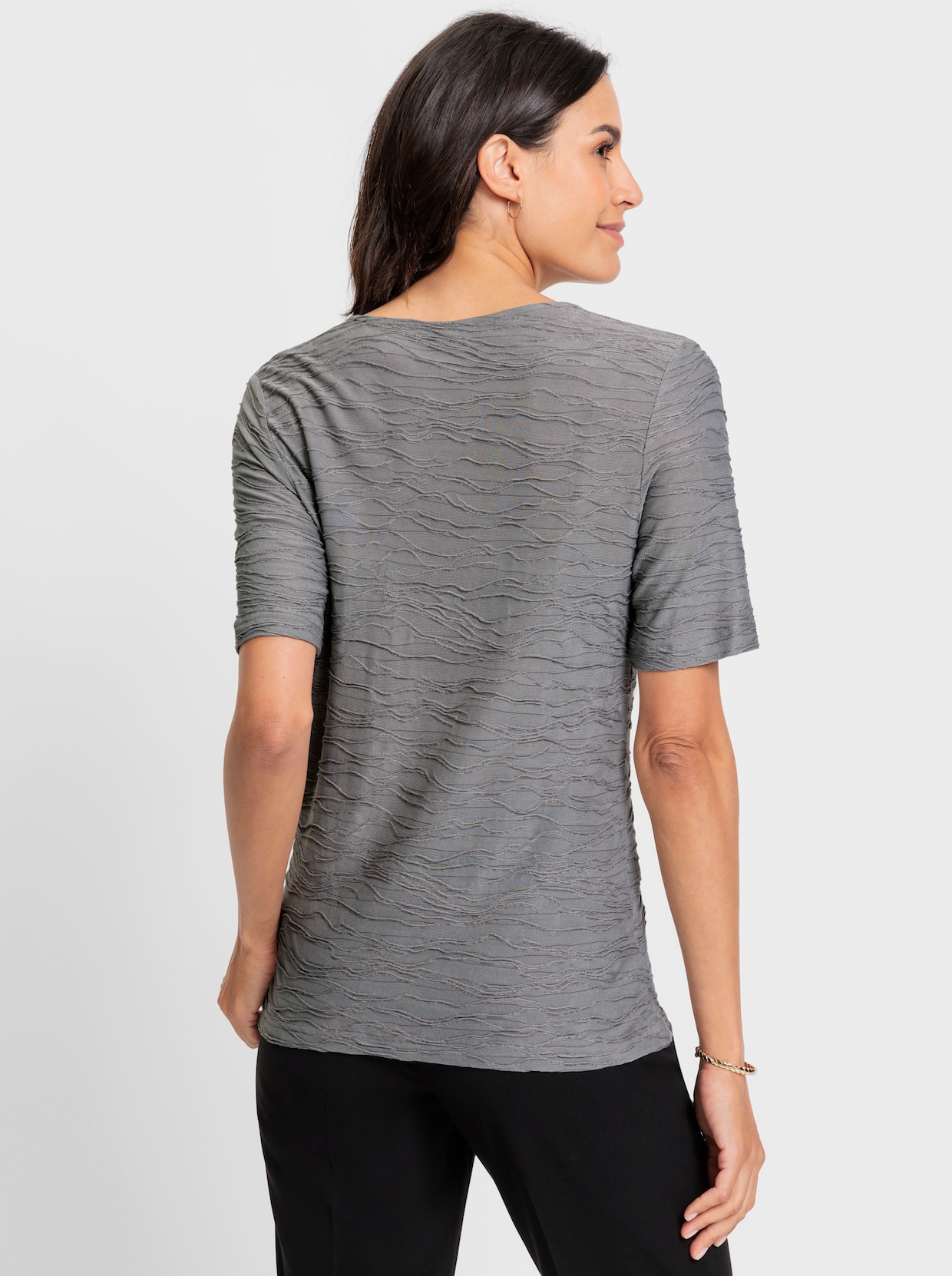 Shirt met V-hals - grijs gemêleerd