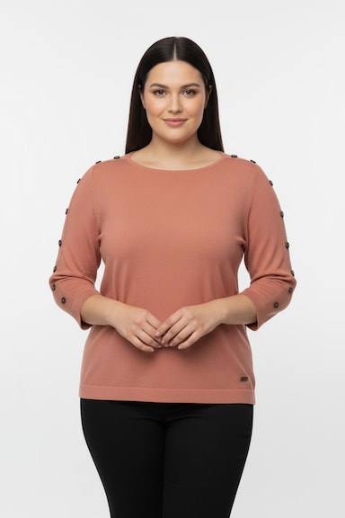 3/4 Arm-Pullover mit Zierknopf-Detail - papaya